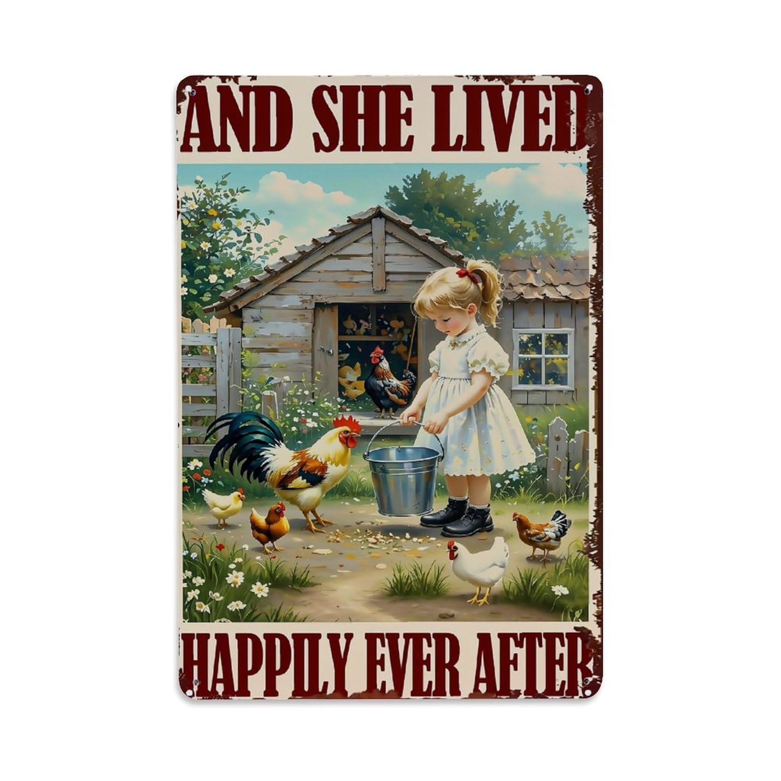 Jdyaojiesheng Girls Vintage Farm Chicken Coop Bucket Tin Sign Retro Metal Wall Decor Metal Poster, Home Bar Garage Farmhouse Cafe Wall Art Decoration 8X12inches