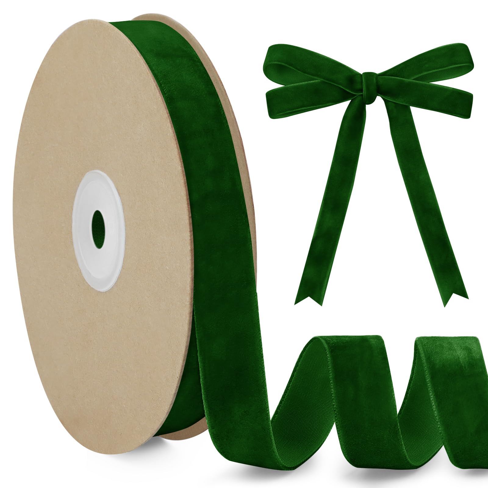 LEREATI Dark Green Velvet Ribbon 15mm x 10m, Vintage Thick Single-Sided Gift Wrapping Ribbon for Wedding Flower Bouquet, Wreath, Bow Making, DIY Crafts, Home Decor