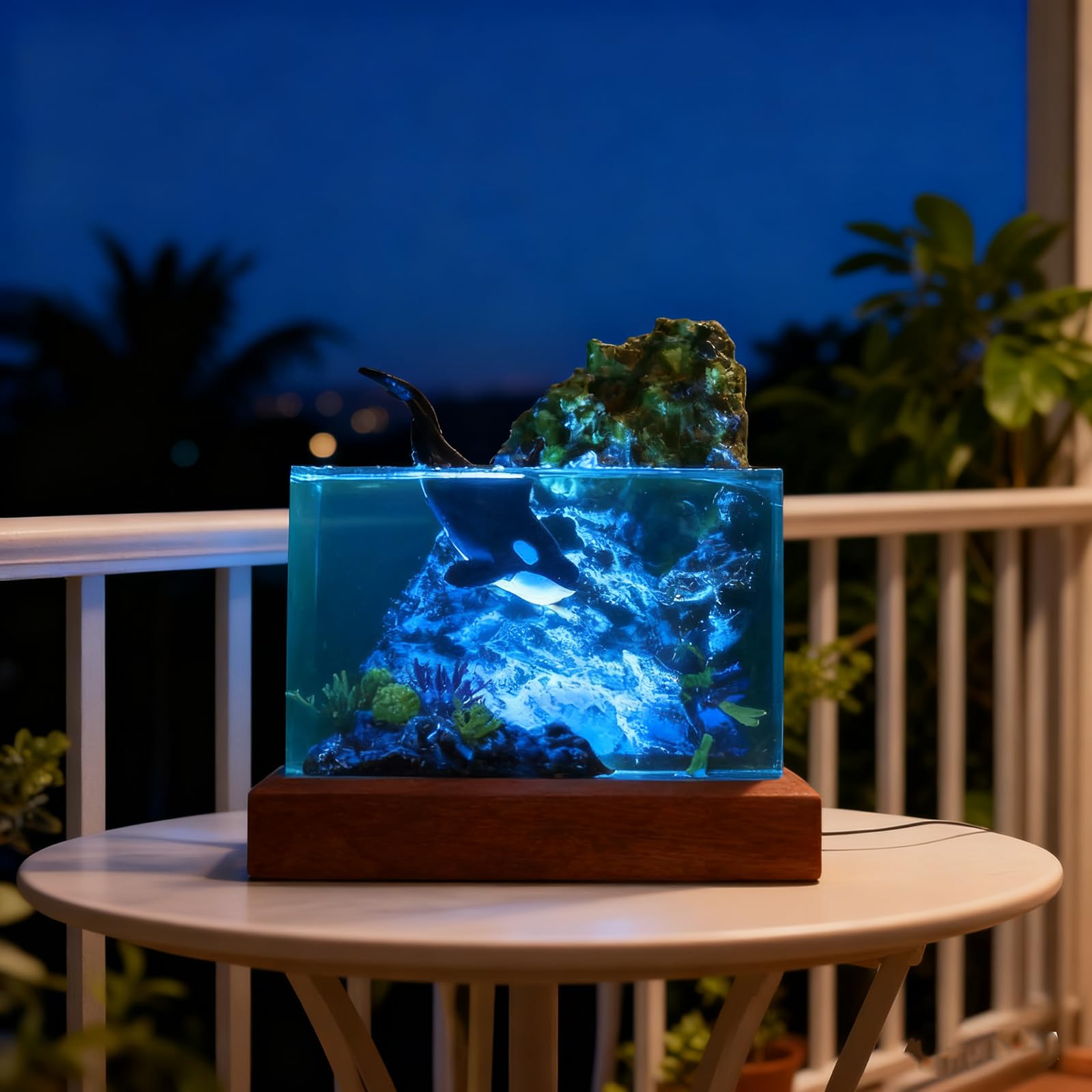 Drawelry Epoxy Resin Ocean Lamp,Orca Whale Night Light,Handmade Bedside Table Lamp,Resin Wood Bedside Ocean Light Lamp,Nightstand Decorations Suitable for Holidays (Orca Whale)