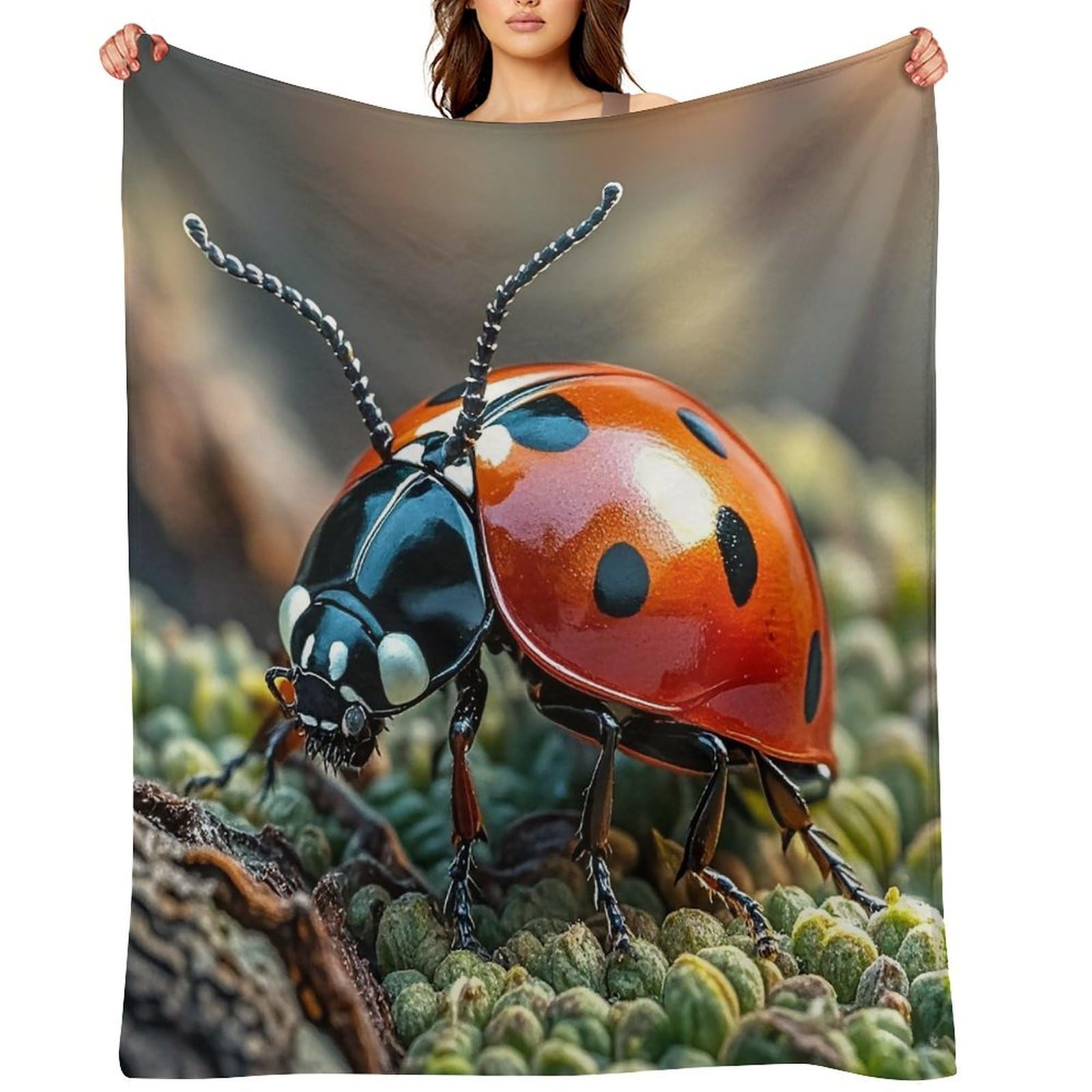 Flannel Red Ladybug Throw Blanket for Couch Super Soft Fuzzy Cozy Flannel Blankets No Shed No Pilling FAnti-Static Winter Bed Blanket Decorative and Giftable Blankets