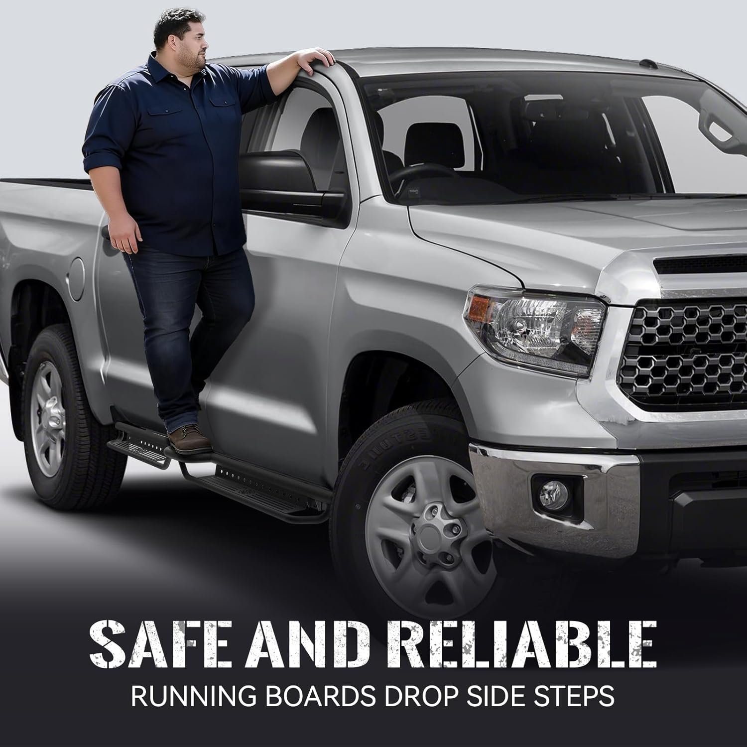 Running Boards Compatible with 2007-2021 Toyota Tundra, Two Stairs Design Side Steps Heavy-Duty Steel Nerf Bars Bolt-on Step Plates Rock Sliders Rail