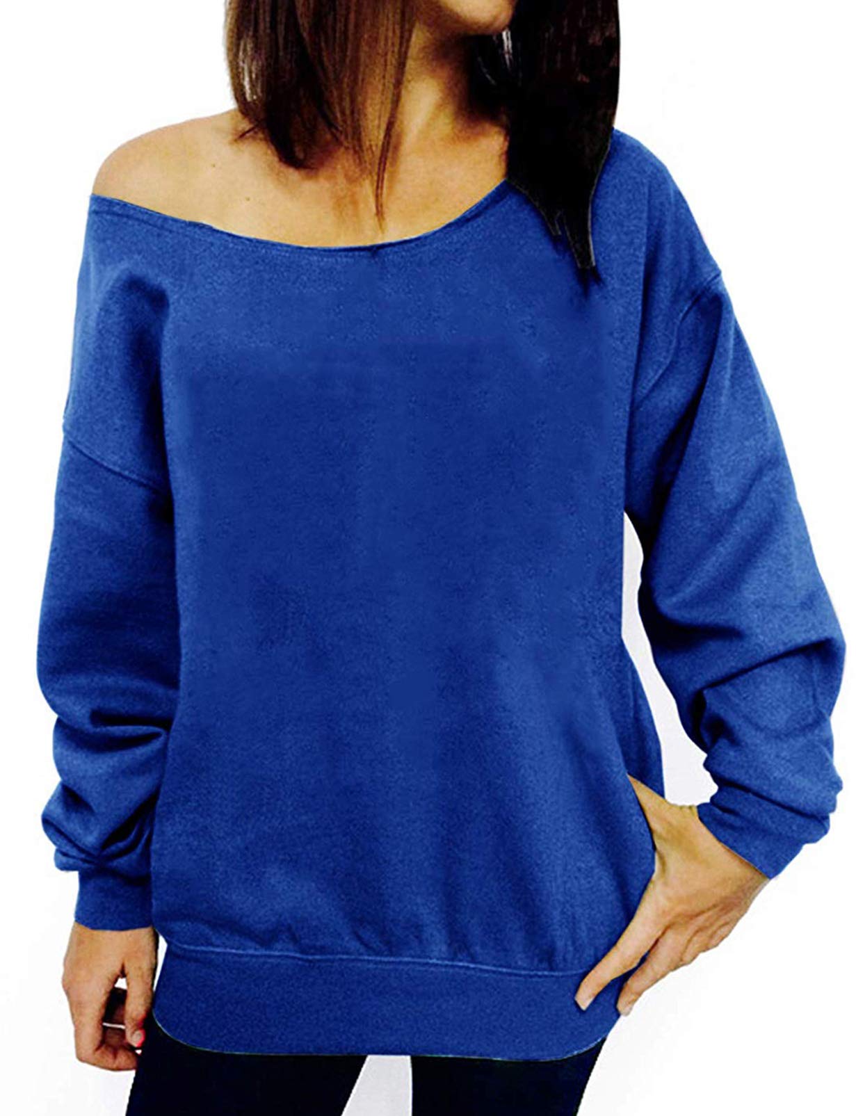 Womens Off Shoulder Sweatshirt Slouchy Long Sleeve Shirts Pullover Tops