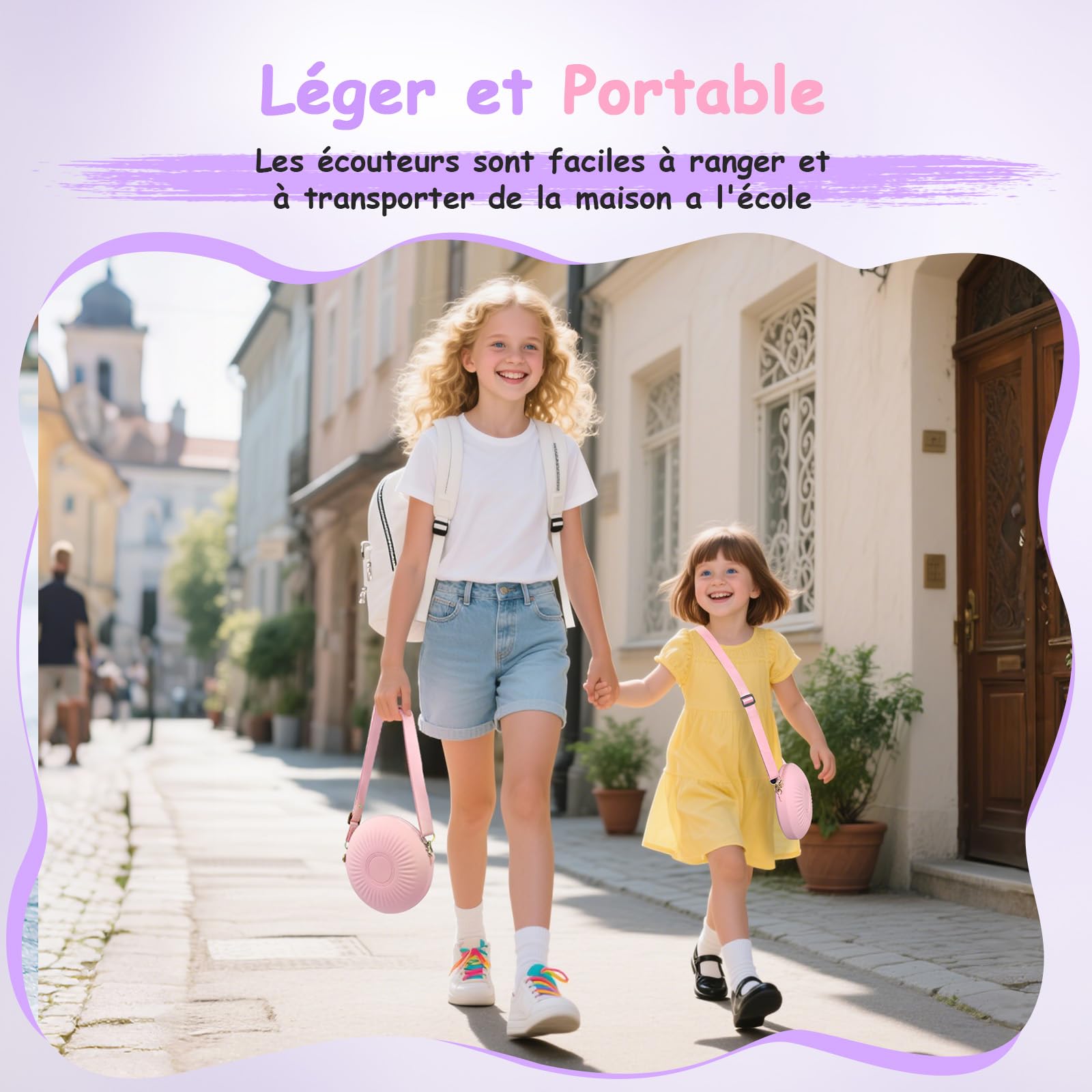 TONOSHARK Casque Audio Enfant Filaire avec Microphone, Volume Limité à 85/94 DB, Casque Prise Jack Enfant, Ecouteurs Filaire, Pliable, pour Ecole/Maison/Voyage – étui Inclus (Violette)