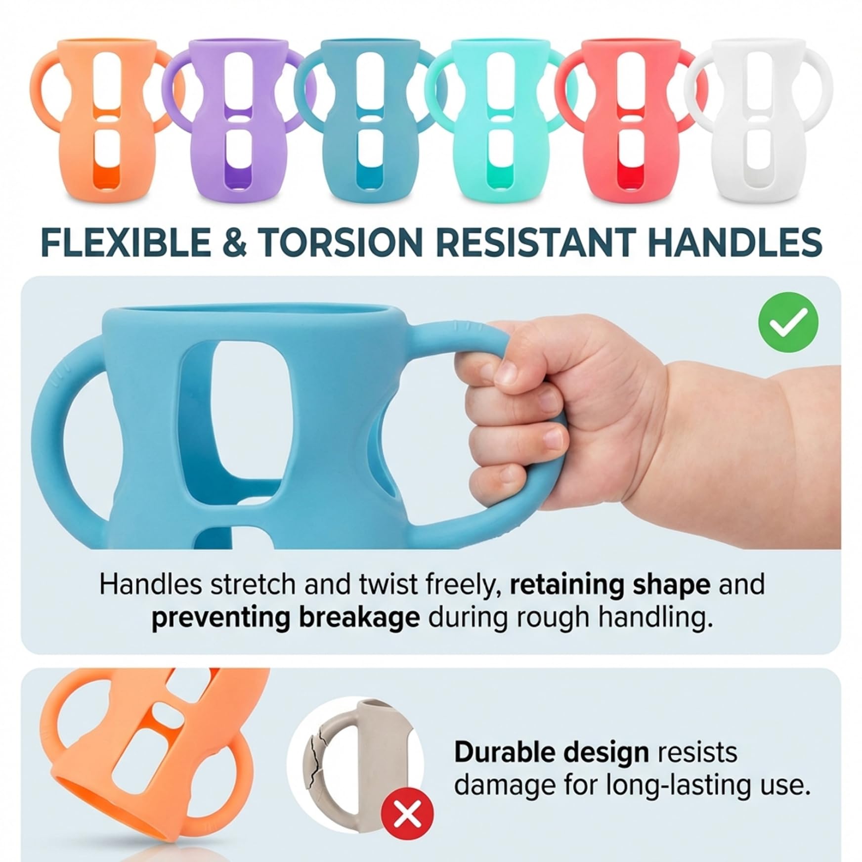 6er-Pack Babyflaschengriffe, flexible Silikonhüllen für 240-ml-Flaschen zur Selbsternährung