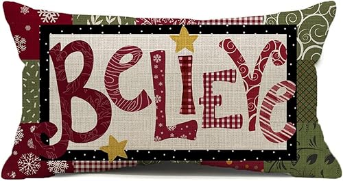 Funda de almohada con diseño de copos de nieve de invierno, diseño de árbol de Navidad, 12 x 20 pulgadas, decoración de invierno y Navidad, para el
