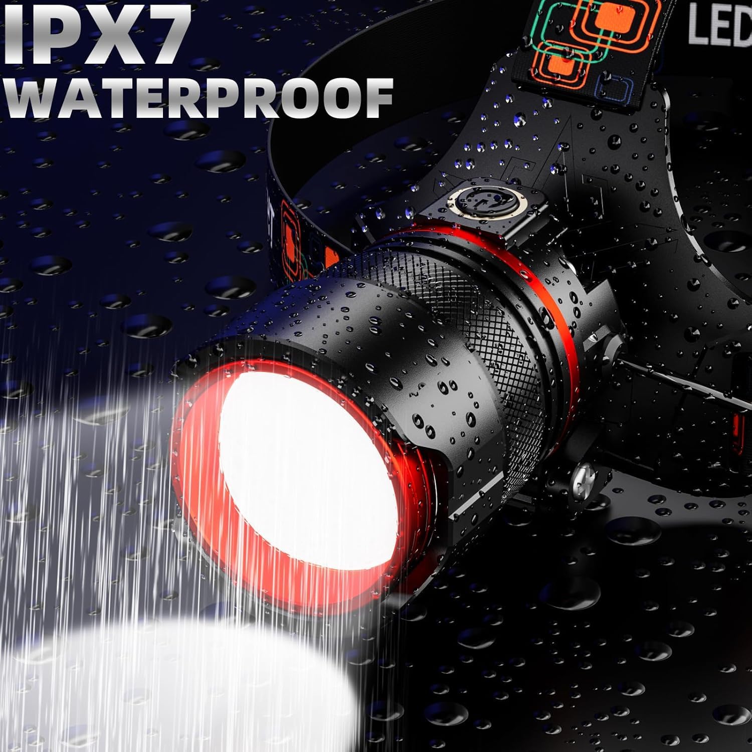 Faro delantero de 5000 lúmenes, LED recargable, faro con zoom con 5 modos y resistencia al agua IPX7, luces de cabeza ajustables de 120° para exteriores, camping, sombrero duro, caza, regalo del día