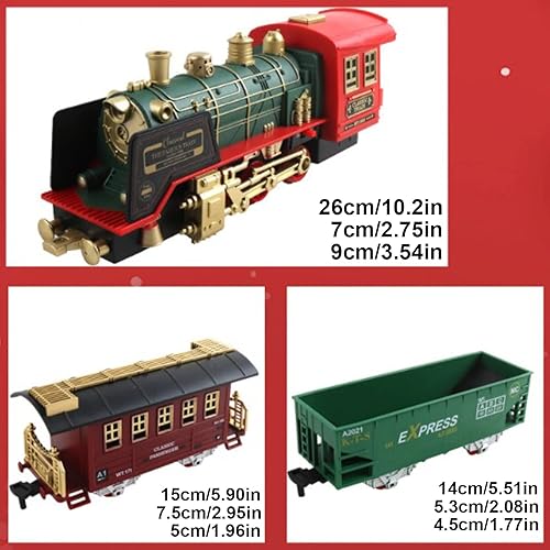 Miniatura 7 de Tren eléctrico de Navidad con control remoto con humo, luces, sonido, locomotora, automóviles y transporte remoto, recargable por USB, con pista,