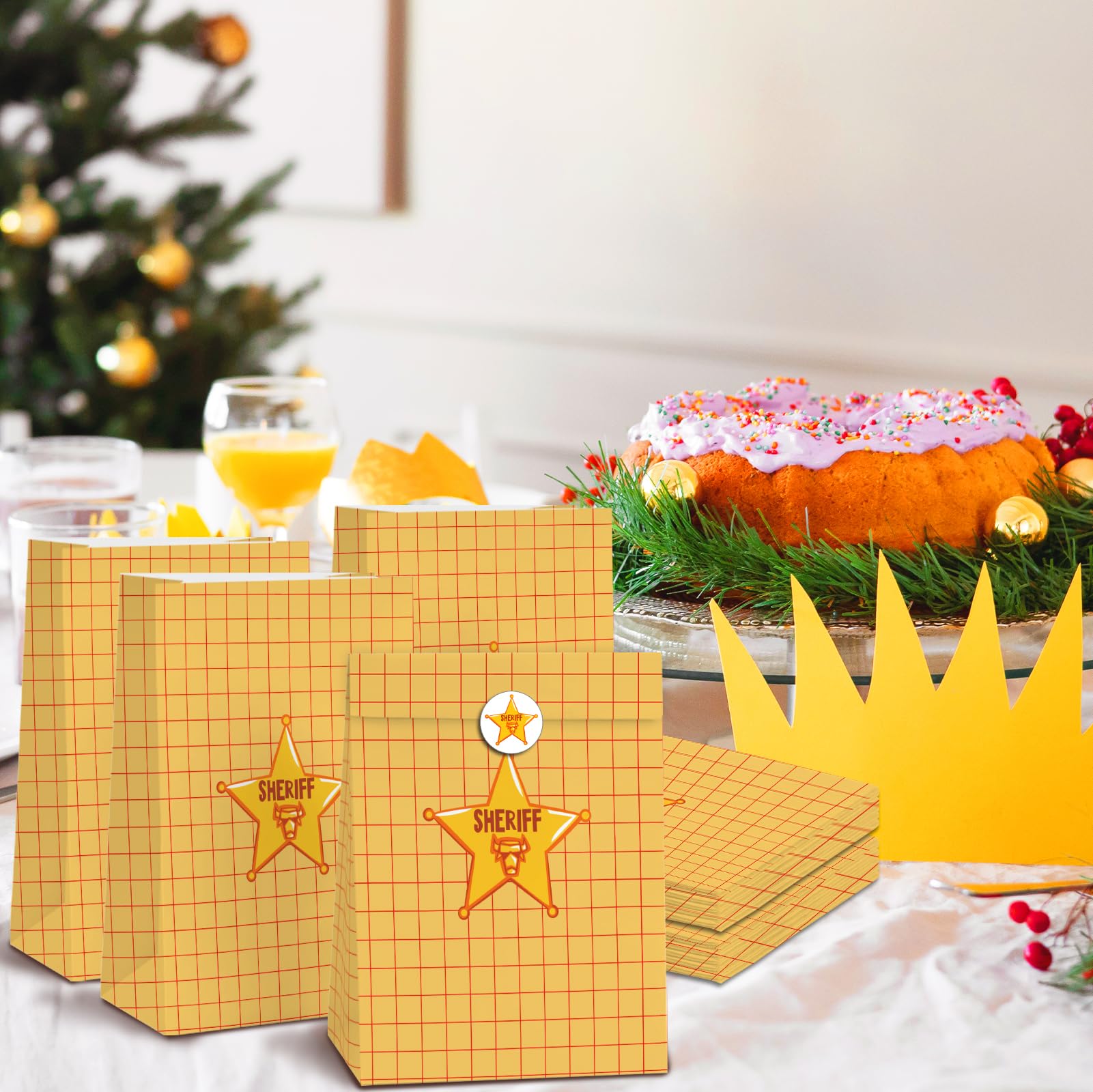 Cowboy Party Gift Bags - 24pcs Cartoon Story Goodie Bag for Birthday Party Decorations, Paper Lunch Bags for Baby Shower Bread Cookie Snack Thank You Gift Wrapping Bag (6 × 3.14 × 8.3 inch)