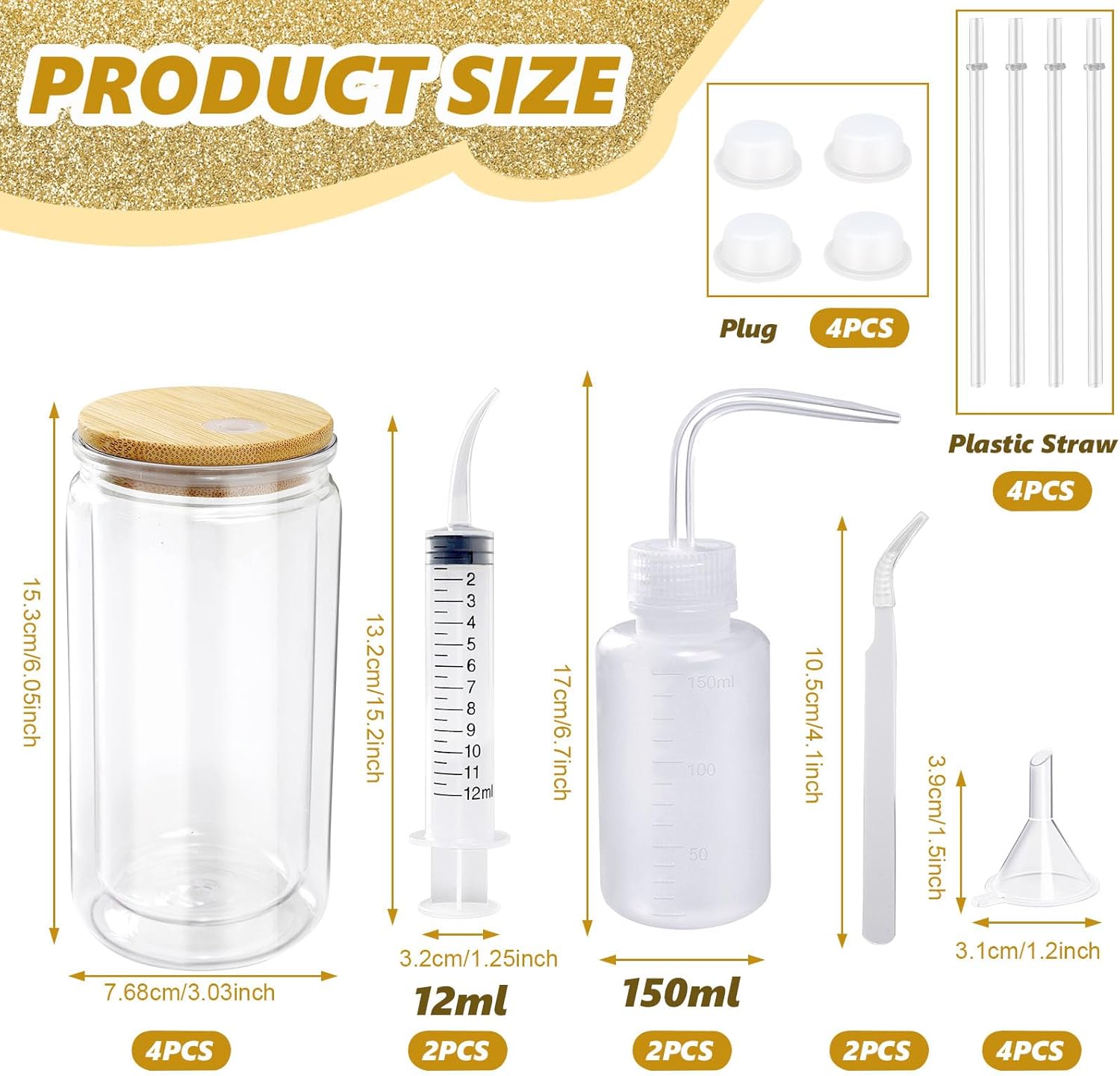 Sel Natural Snow Globe Tumbler Supplies for Glitter Kit DIY Glass Cup Gift,16oz Pre Drilled Double Wall Snow Globe Cup, Plastic Clear Tumblers with Squeeze Bottle Funnel Tweezer Bent Syringe (4) - Image 2