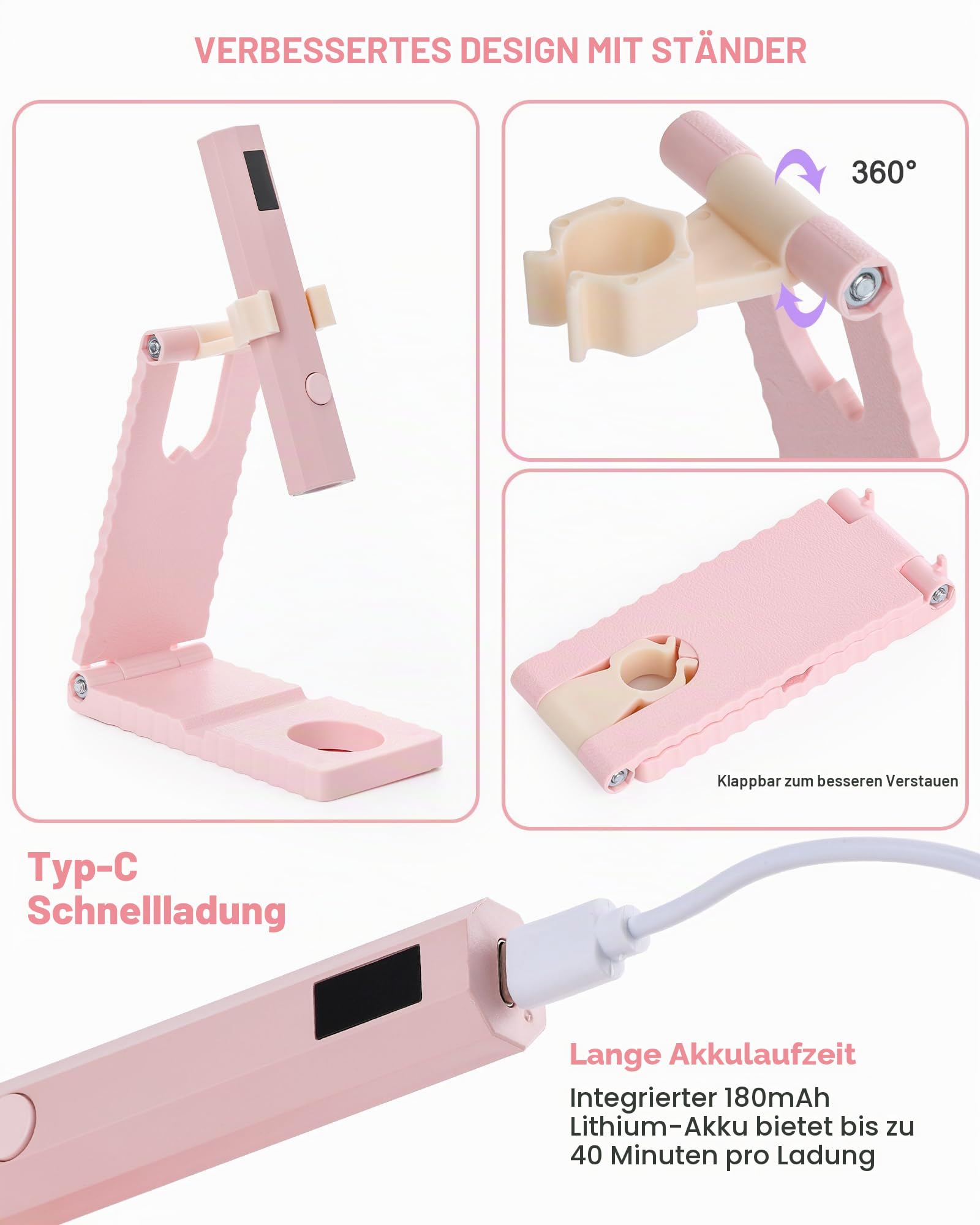 UV Lampe für Gelnägel, Mini UV Lampe für gelnägel, LED Lampe Nägel mit LCD-Display, Mini Wiederaufladbar 2 Timer-Modi Nageltrockner, UV Nagellampe zum Aushärten von Nagelkleber, Nail Tips-Rosa
