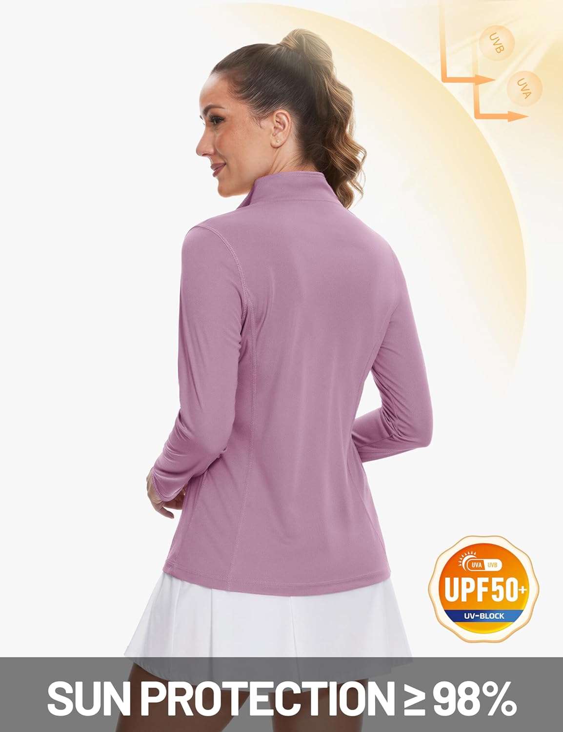 TACVASEN Women's Quarter Zip Pullover Golf Shirts UPF 50+ Long Sleeve Sun Shirts UV Protection Workout Tops - Image 3
