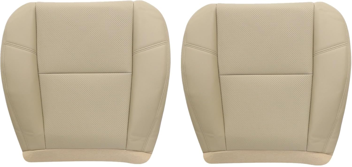 2PCS Driver and Pasenger Bottom Perforated Leather Seat Covers Light Tan #333 313 Compatible with Cadillac Escalade Chevy Tahoe Suburban GMC Sierra 2007 2008 2009 2010 2011 2012 2013 2014