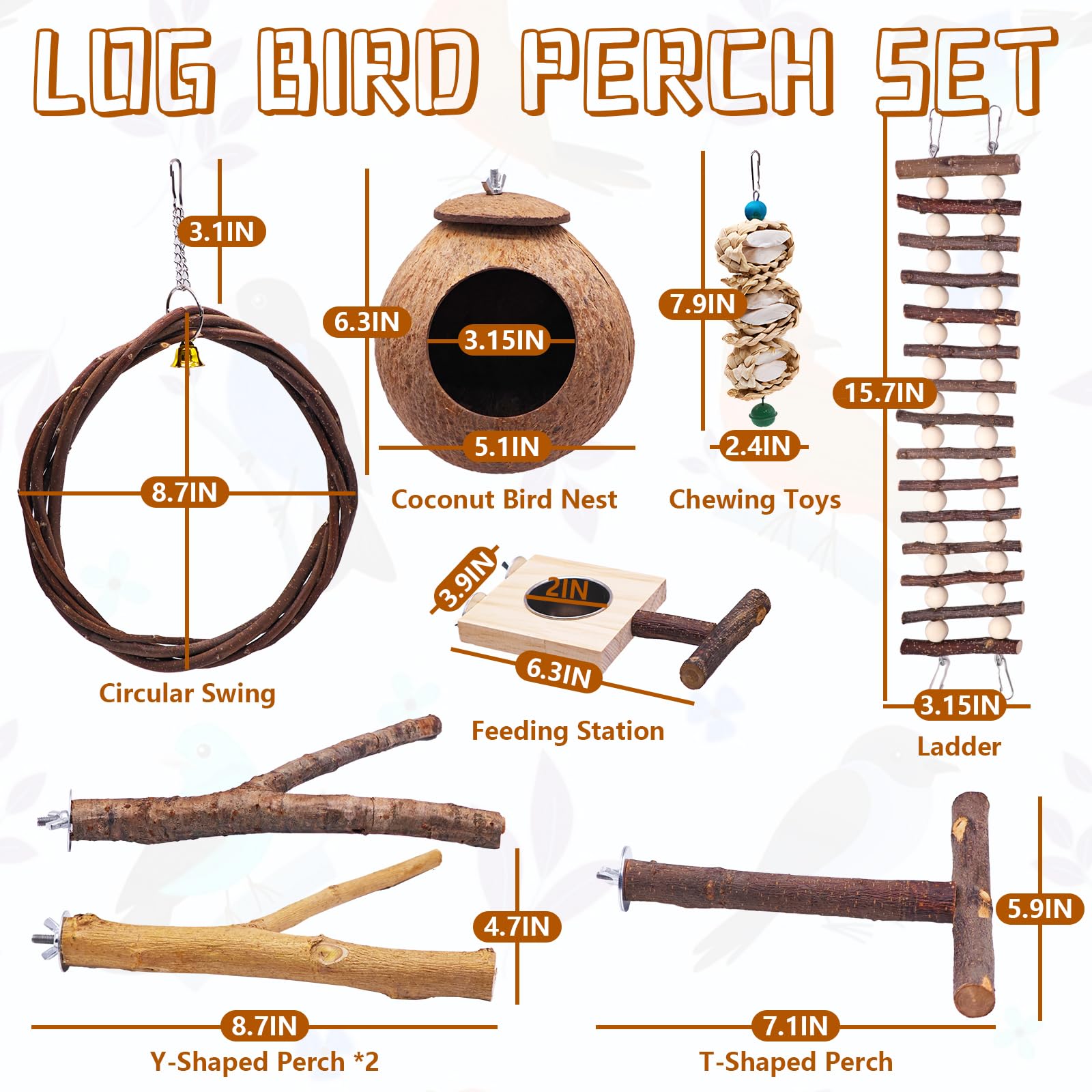 Natural Sichuan Pepper Birdcage Perch, Suitable for Conures, Cockatiels, Budgies, can Stand on Branches as Toys, Bird Swings, Bird feeders, Eight-Piece Natural Wood Birdcage Perch Set. - image 2