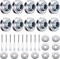 Vista 11 de Pangda Tope de parachoques de puerta de pared cóncava de acero inoxidable plateado con protector de goma redondo gris de 1-1/8 pulgadas