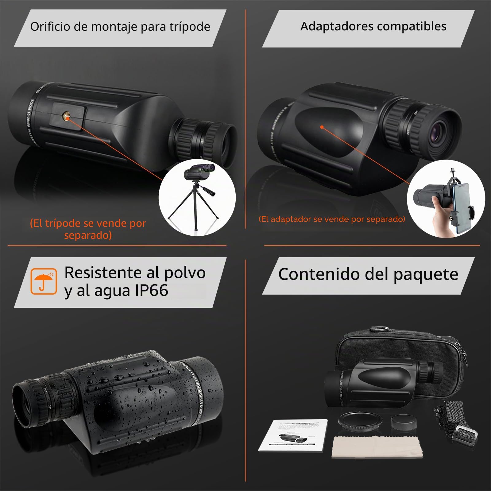 10-30X50 Telescopio monocular FMC BK7 alta ampliación nitrógeno relleno observación aves Viajando Lupa