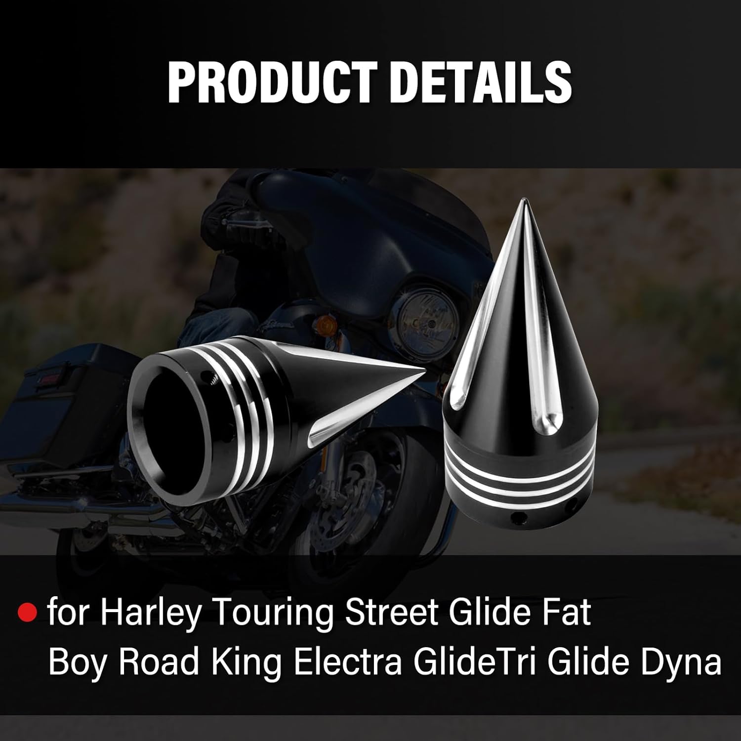 Black Front Axle Nut Covers 3.7 Inch Spike Front Axle Caps for Harley Softail Dyna Touring Street Electra Road Glide Sportster