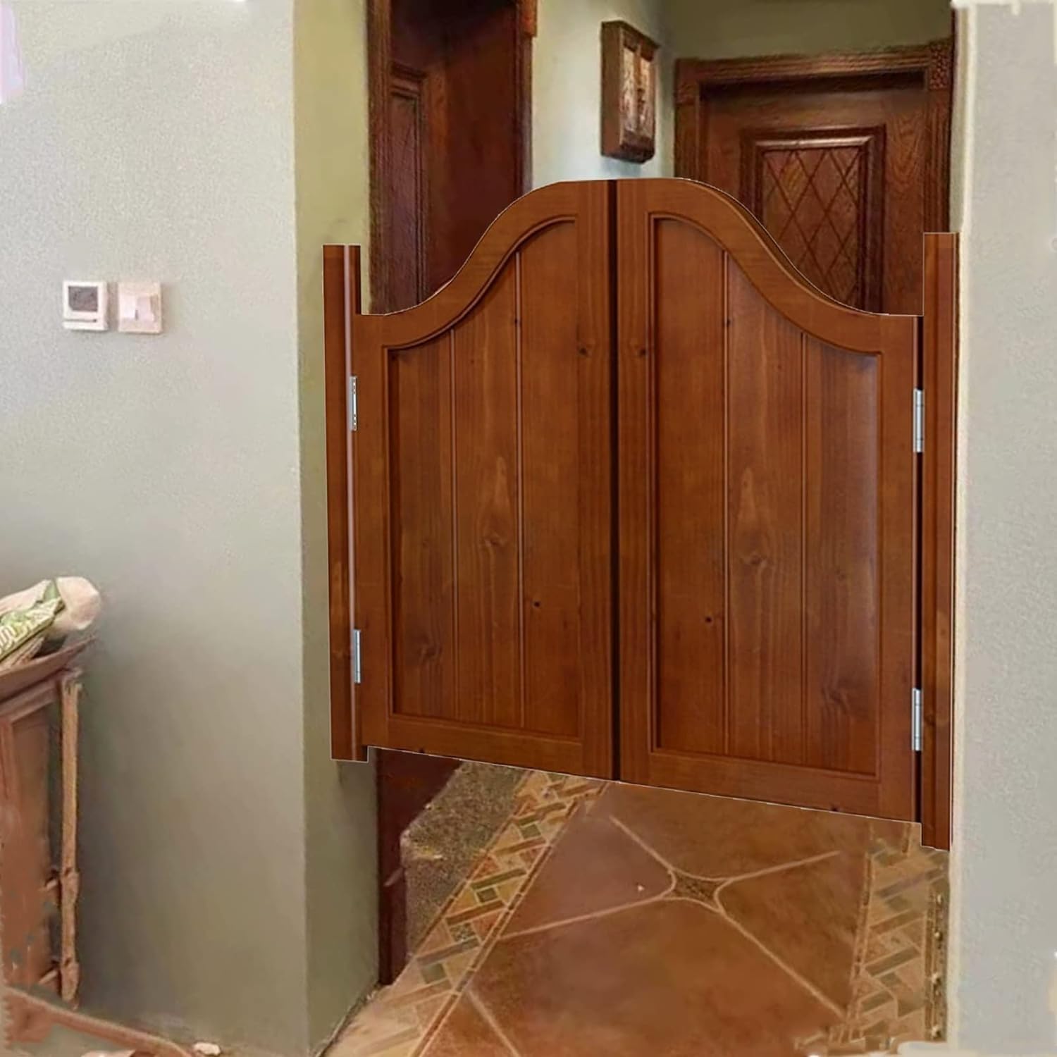 Porte demi-taille de café brun à volets, porte battante de bar vintage en bois avec fermeture automatique, taille personnalisée disponible(70x90cm)