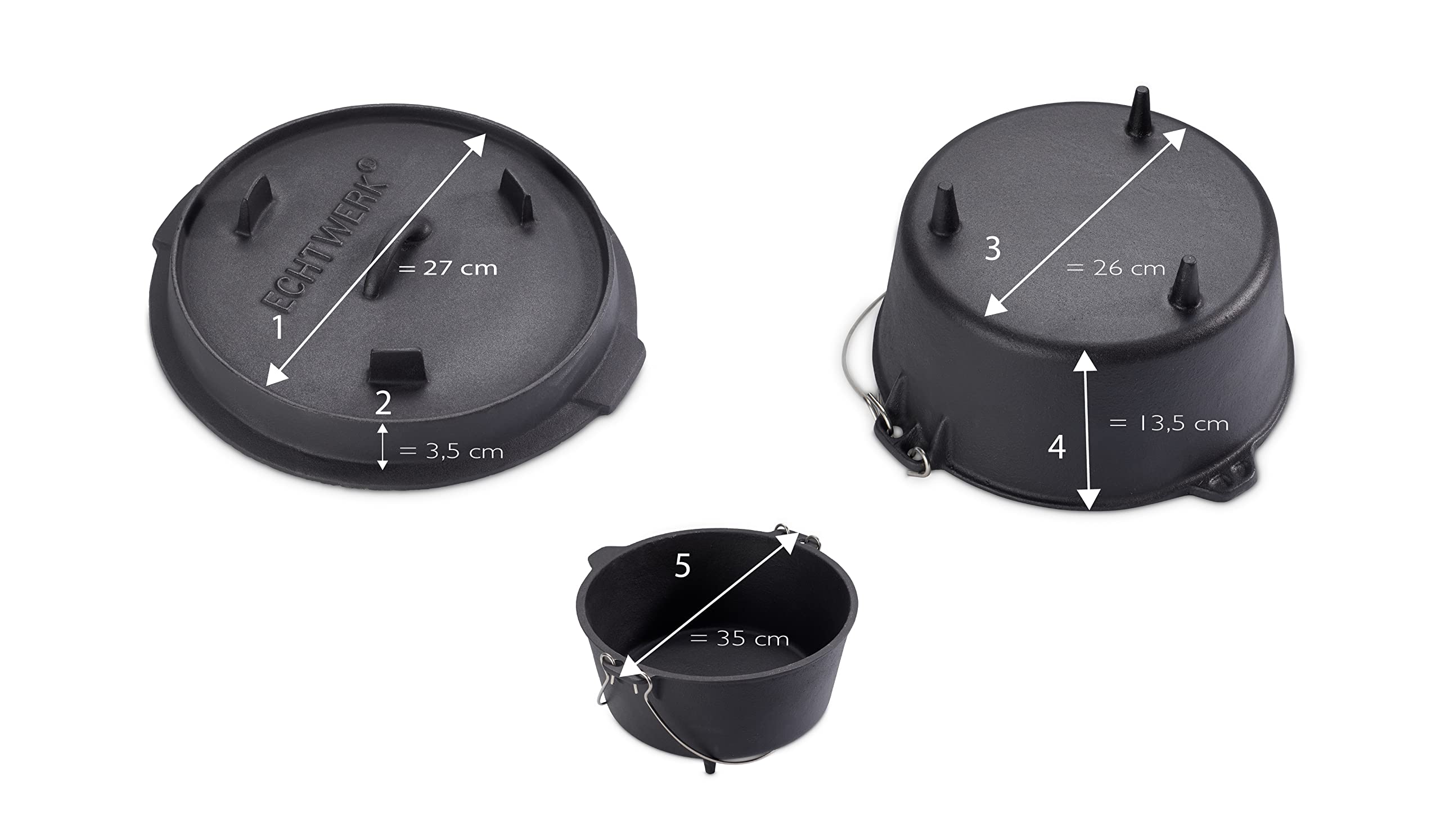 ECHTWERK EW-GE-1225 Olla de Hierro Big-Dutch Oven, Horno holandés, Cacerola hierrro Fundido, 31,5 x 21 cm, Iron