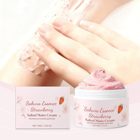 Cherry Blossom & Strawberry Sugar Scrub, Exfoliating Body & Foot Scrub, Gentle Skin Exfoliator for Body Care, Polish Away Dead Skin Cells,Unclog Pores,Improve Skin Texture,Sweet Scent Bodys Exfoliator