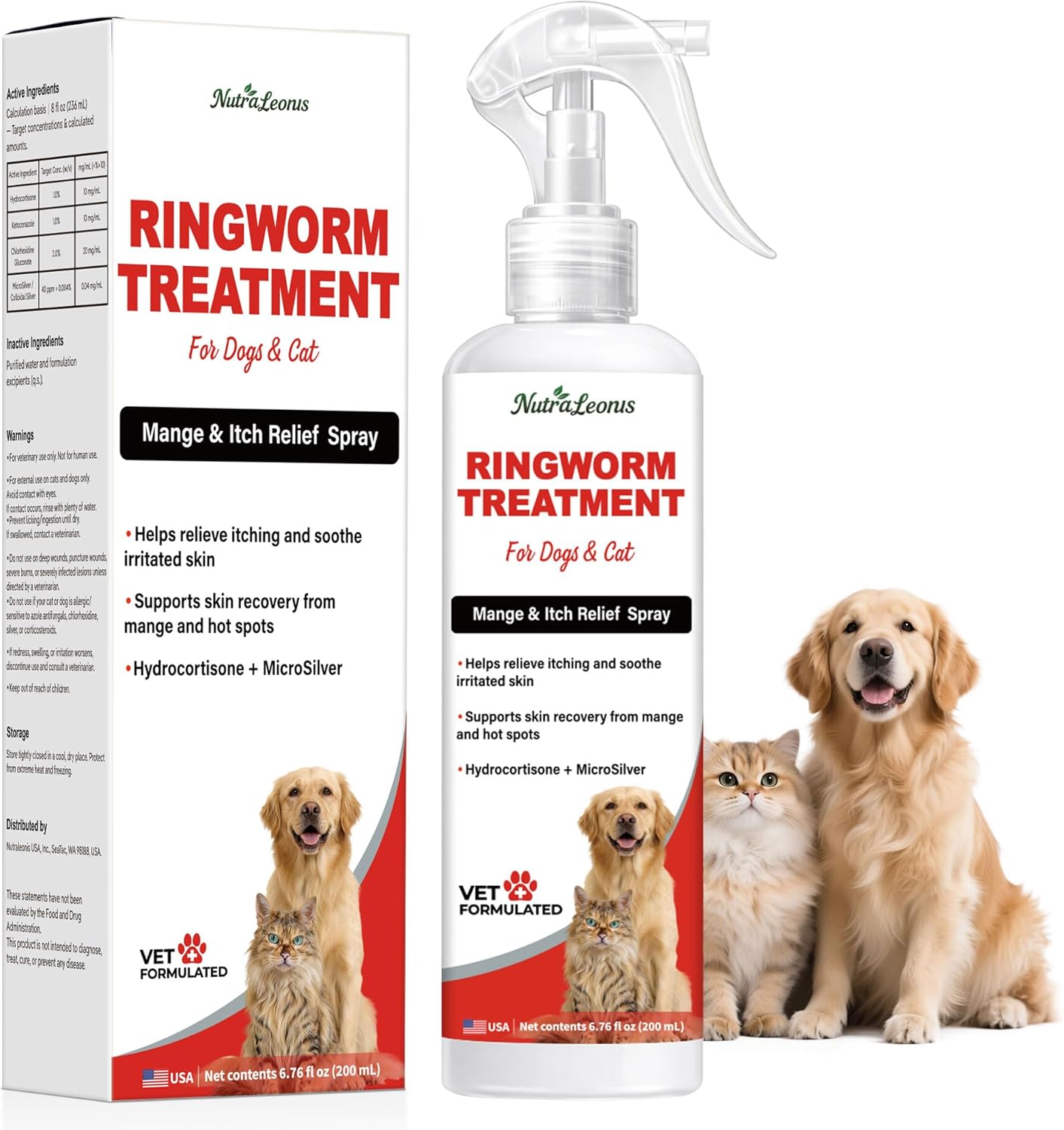 Ringworm for Cats, Yeast Infection Treatment for Dogs, Help with Mange, Dry, Itchy, Hot Spot & Flaky Skin, Supports Healthy Skin & Coat, Reduces Inflammation & Scratching-200ml