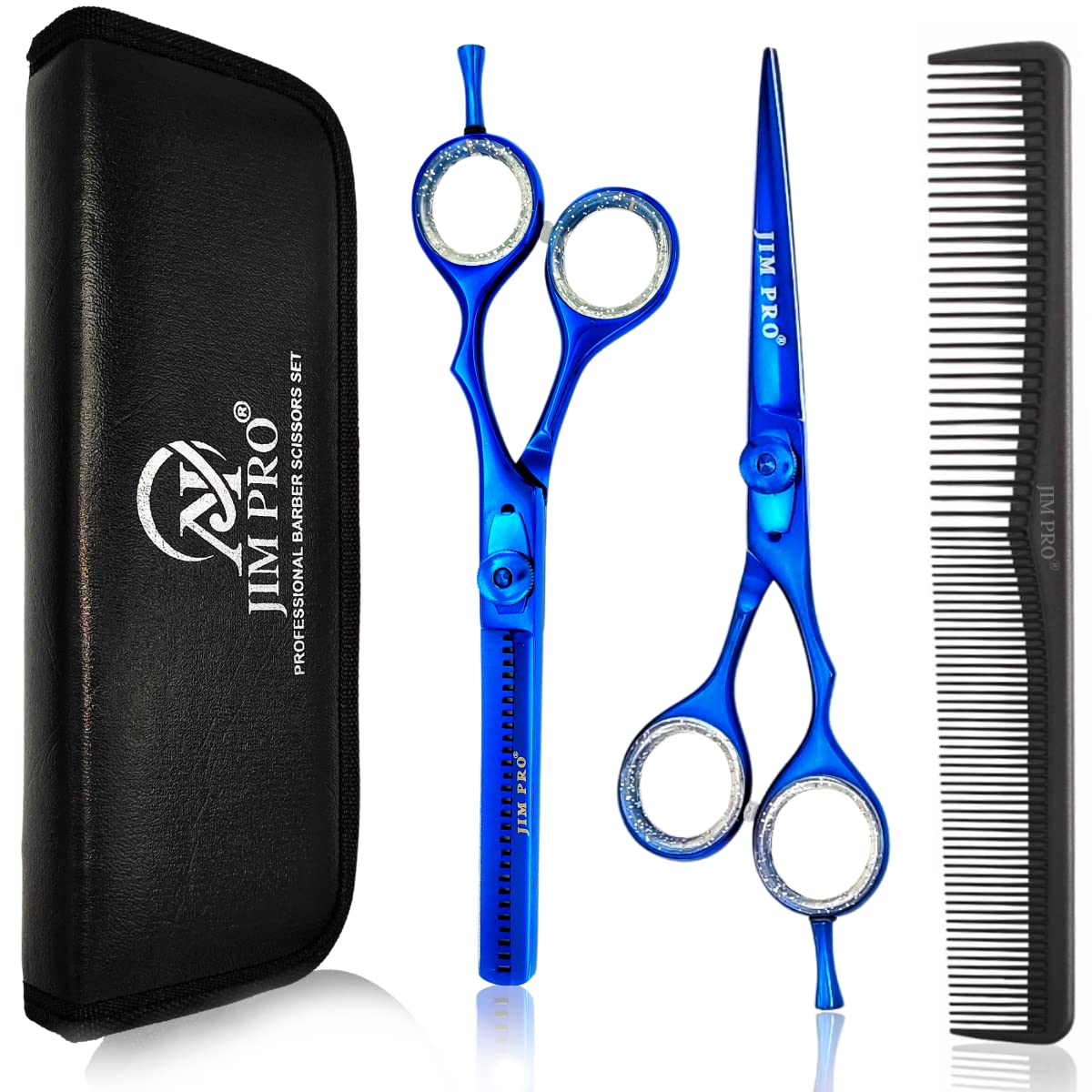 JIM PRO Hair Cutting Scissors Set, Professional Hairdressing Shears Kit Dark Blue (Hair Trimming Shears & Barber Thinning Scissors Set) for Men Women