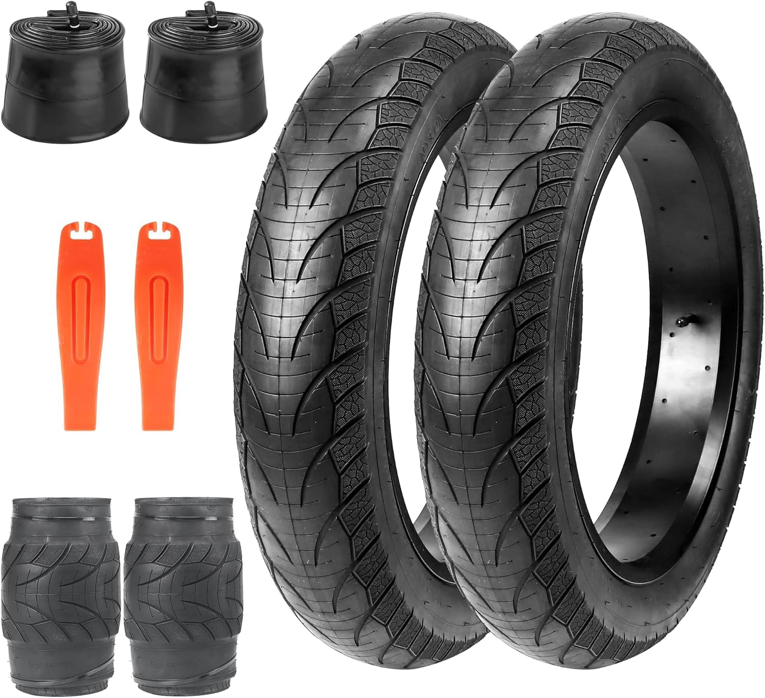 ZUKKA 2 Pack Bicycle Tyres 20 Inch Fat Tyre 20 x 4.0 Inch ETRTO 76-406 Plus 2 Pack 20 Inch Tube 20 x 4.0 AV32 mm for E-Bike Mountain Bike Heavy Duty High Performance Wear Resistant Snow Bike Tyres