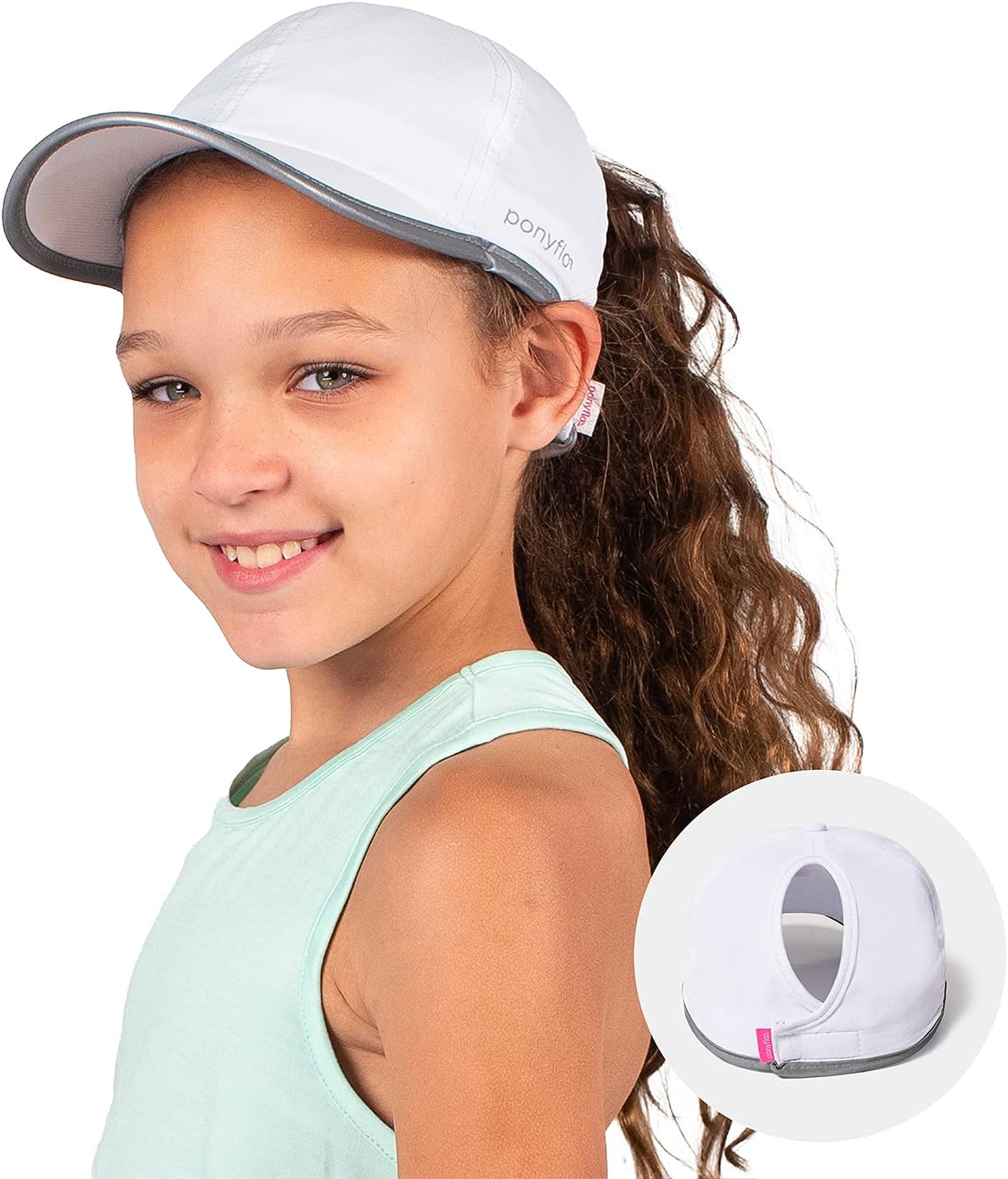 Ponyflo Kids Active Ponytail Hat, Patented Girls’ Ponytail Baseball Cap with Reflective Lining, Quick-Dry UV Sun Protection
