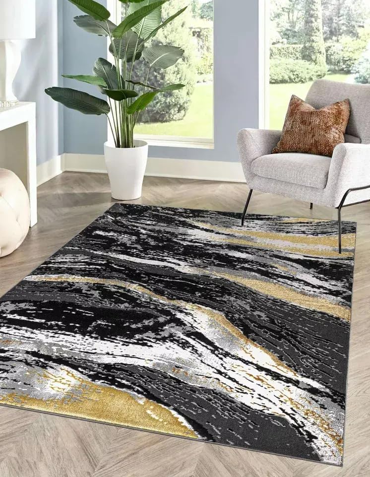 Stylish Home London Living Room Area Rugs for Bedroom, Washable Jeze Extra Large Soft Rug Fluffy Modern Floor Carpets Mat Beside Rugs for Kids Living Room (Black, 60 x 110cm)