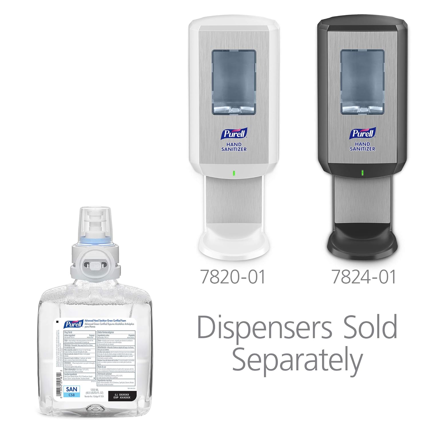 PURELL Advanced Hand Sanitizer Green Certified Foam, Fragrance Free, 1200 mL Foam Hand Sanitizer Refill for PURELL CS8 Automatic Sanitizer Dispenser (Pack of 2) – 7851-02