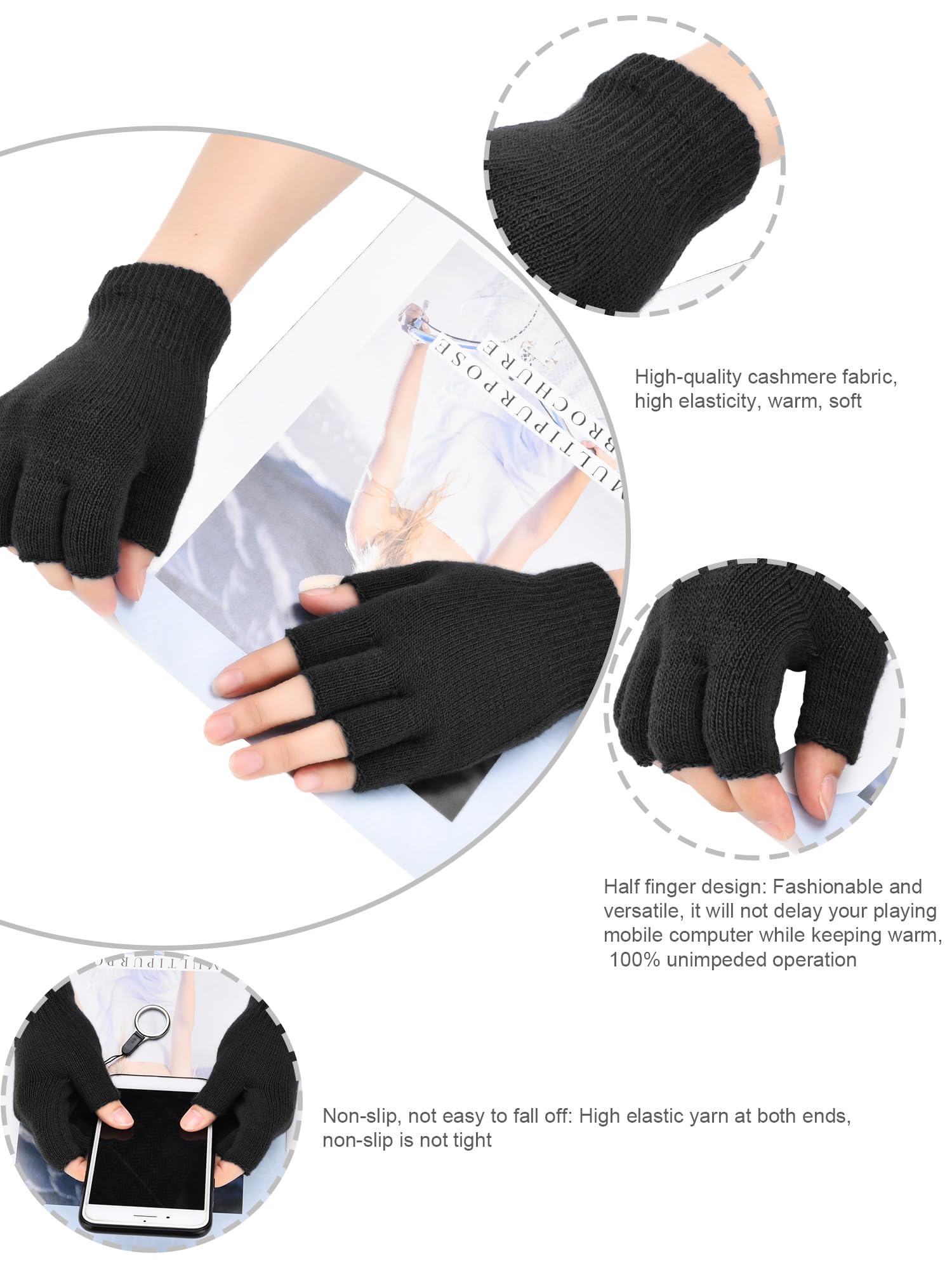 Bememo 4 pares de guantes sin dedos, de punto, para niños y niñas