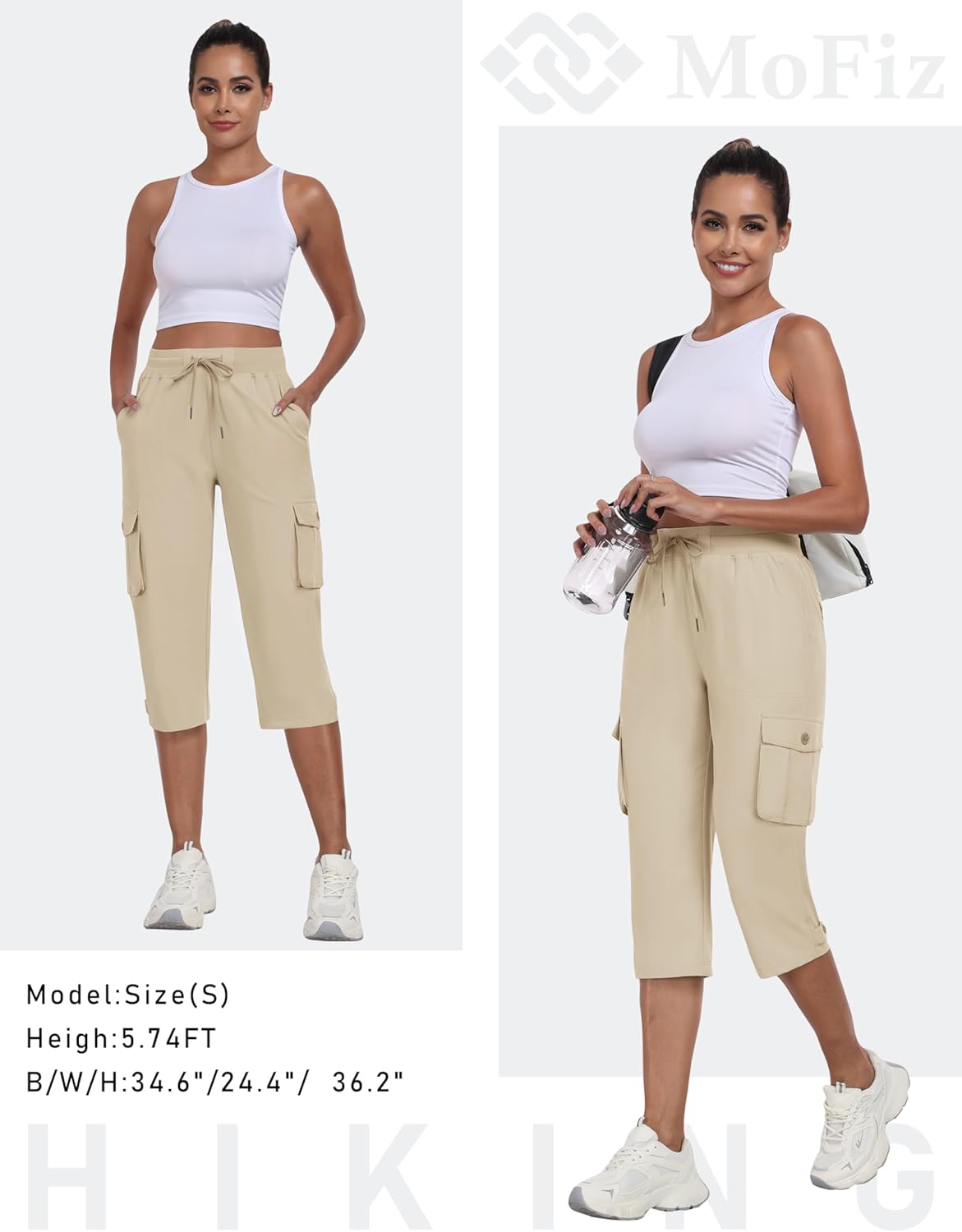 MoFiz Women's Cargo Capris Pants with Pockets Lightweight Quick Dry Travel Hiking Summer Pants for Women - Image 7
