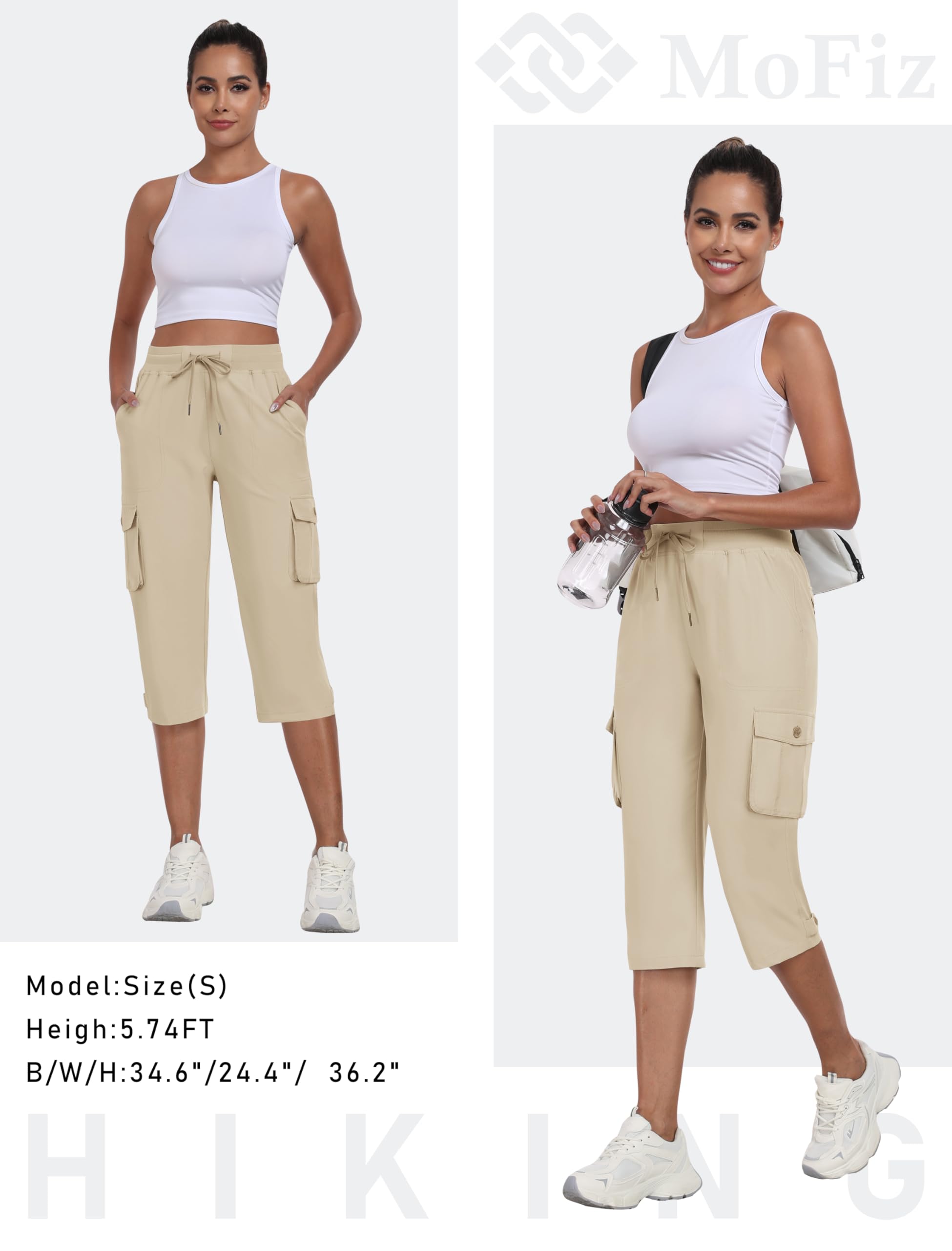 MoFiz Pantalon de randonnée pour femme Capri Cargo Pantalon d'été 3/4, léger, à séchage rapide avec poche