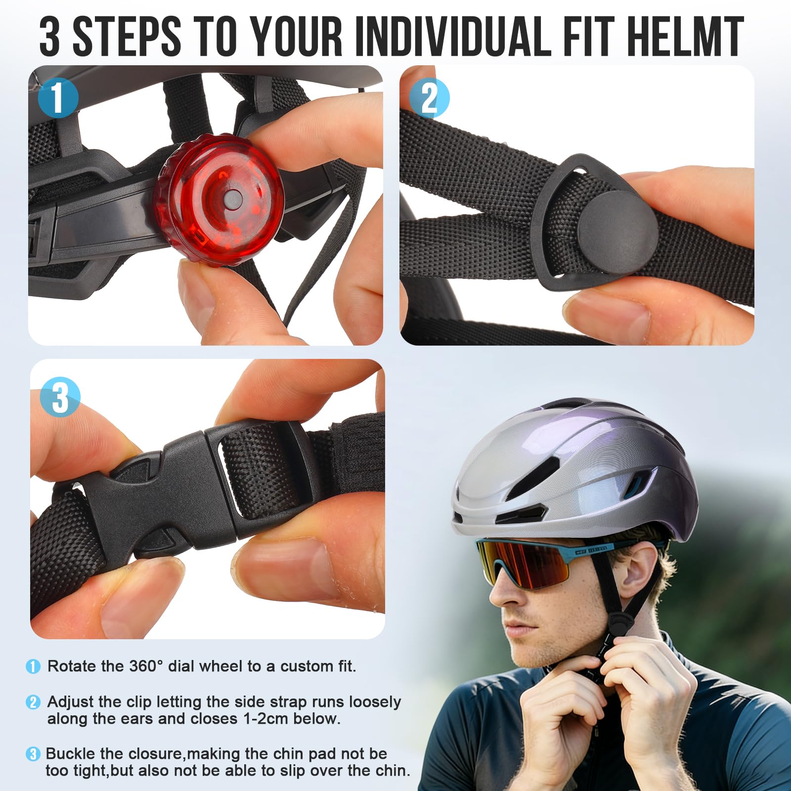 Casque de Vélo Adulte Léger avec Lumière LED Arrière 54-60 cm Aéré Réglable Route VTT