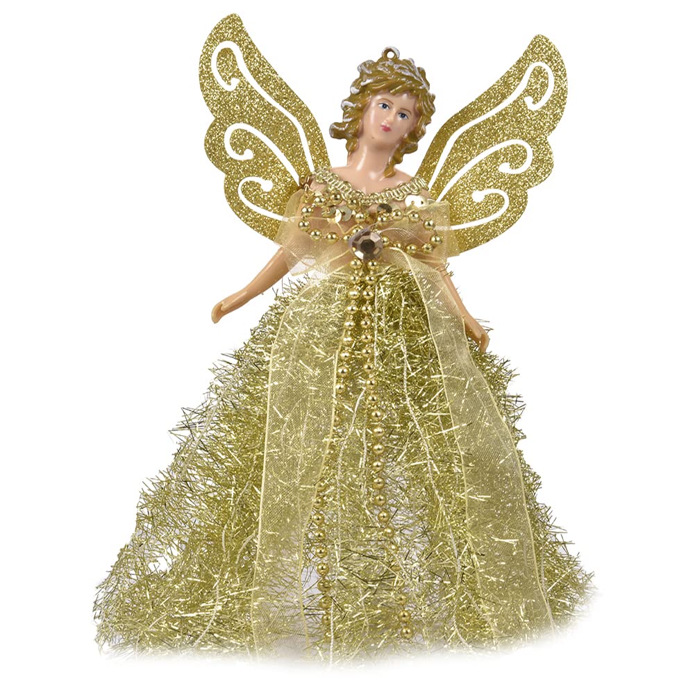 Gold Fabric Angel Tree Doll Hanging Angel Tree Fairy Angel With Wing For Decorations