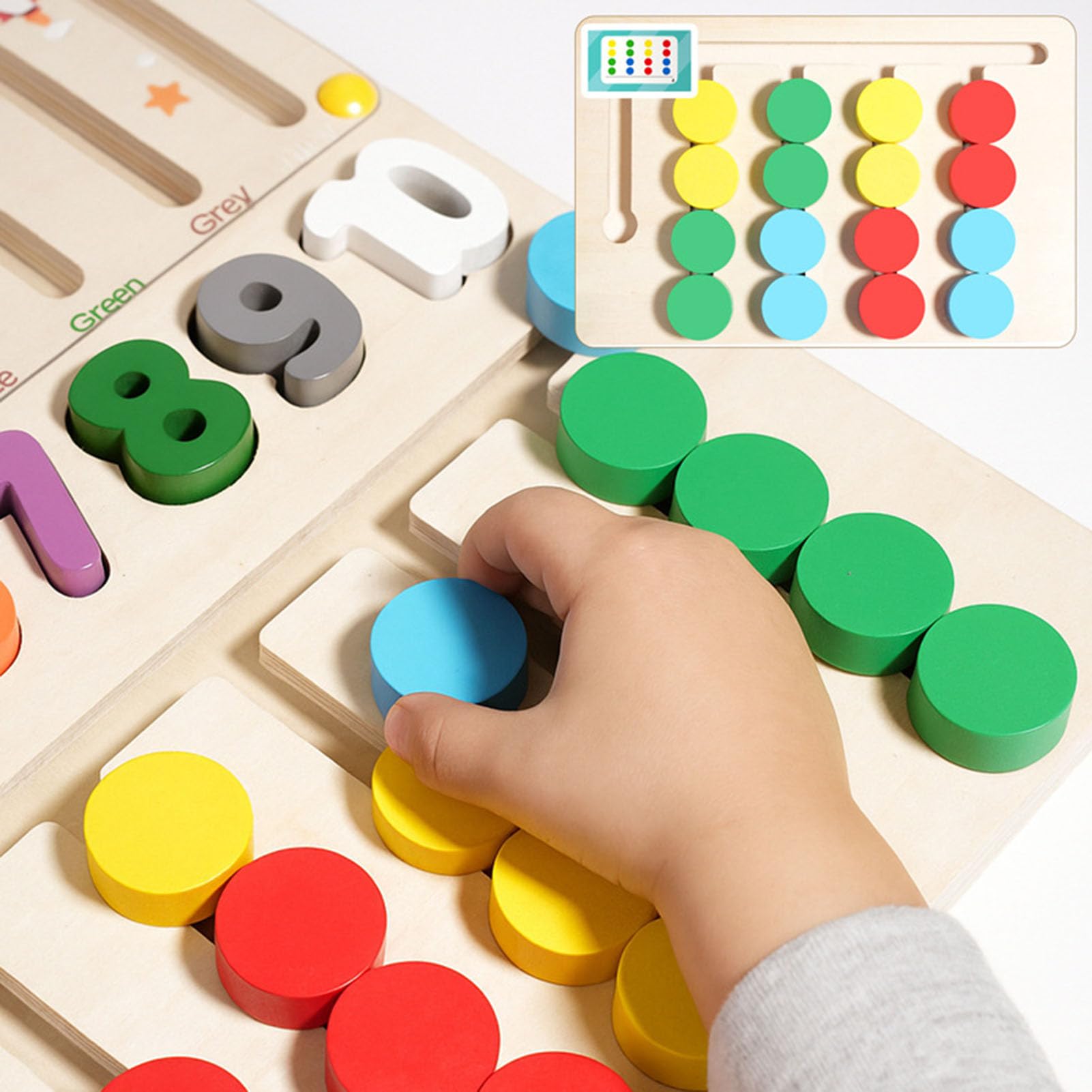 Pannello attività in Legno 4 in 1, Labirinto di Perline con Bacchetta Magnetica