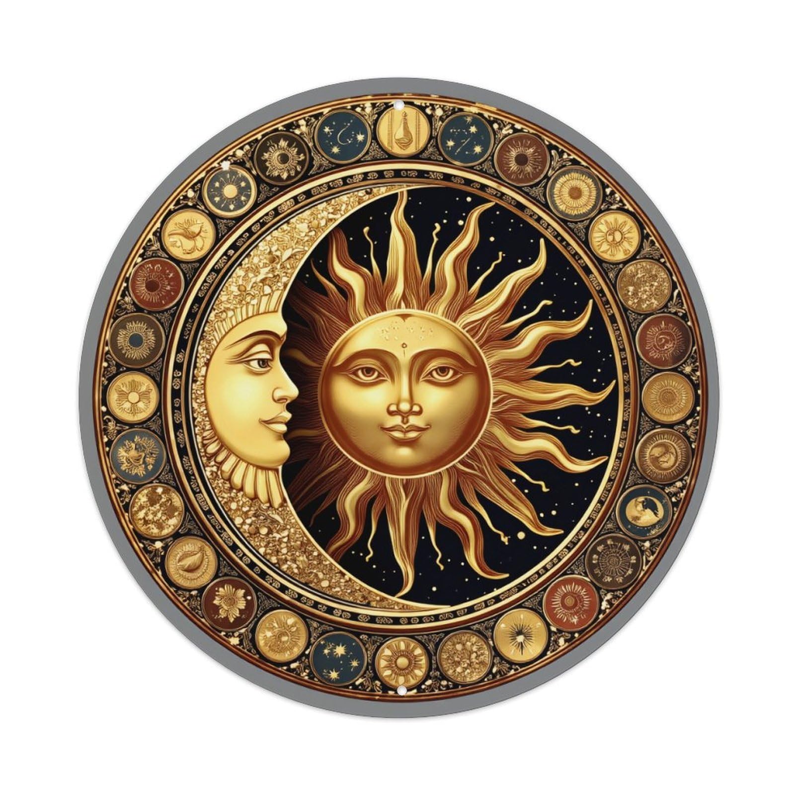 Sun And Moon Celestial Pattern_1 Round Tin Sign Retro Metal Sign for Cafe Bar Pub Home Game Room Gym Club Wall Decoration Vintage Metal Poster 8x8 Inch