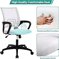 Vista 5 de HHS Silla de oficina ergonómica para el hogar, silla ejecutiva de malla, respaldo medio, silla de escritorio ajustable con soporte lumbar, silla