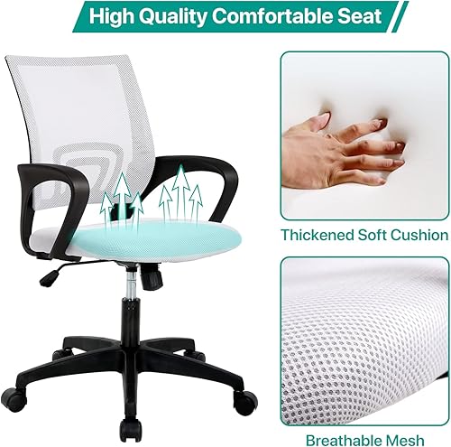 Miniatura 5 de HHS Silla de oficina ergonómica para el hogar, silla ejecutiva de malla, respaldo medio, silla de escritorio ajustable con soporte lumbar, silla