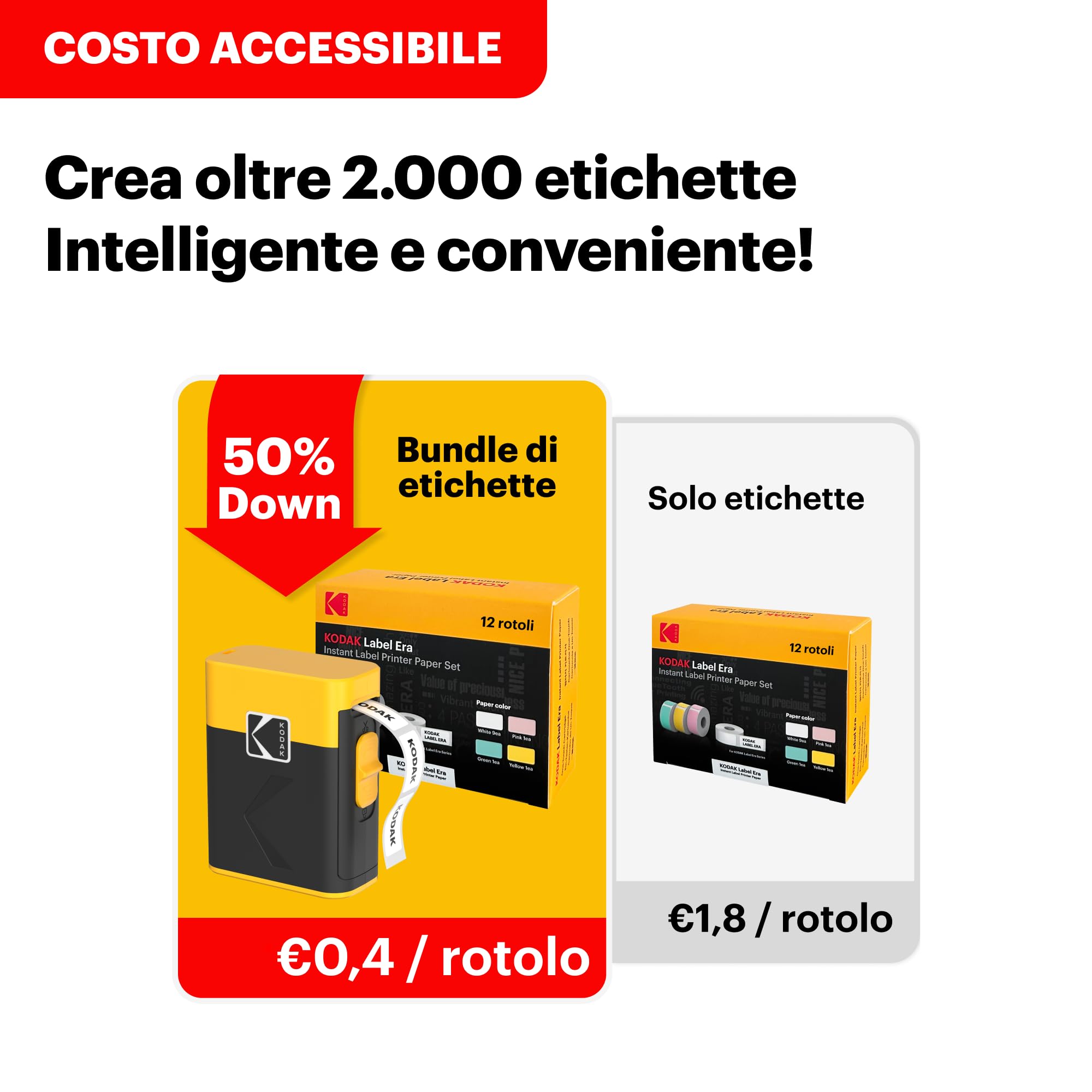 KODAK Label Era Regalo di Natale M50 Label Maker Machine Bundle, bianco