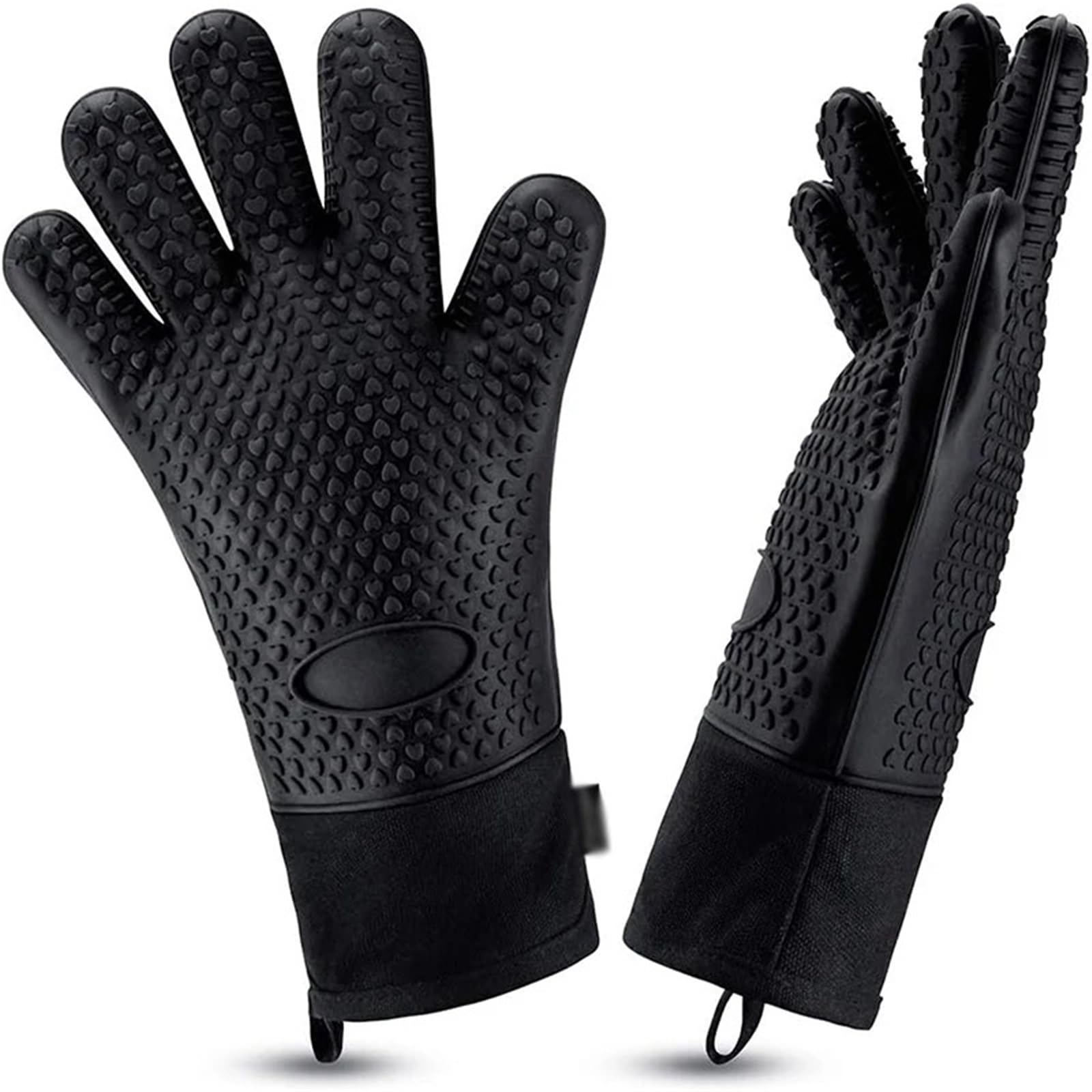 Silicone Oven Gloves Heat Resistant Long Mitts Nonslip BBQ Kitchen Baking Tool For Cooking & Baking(Black)