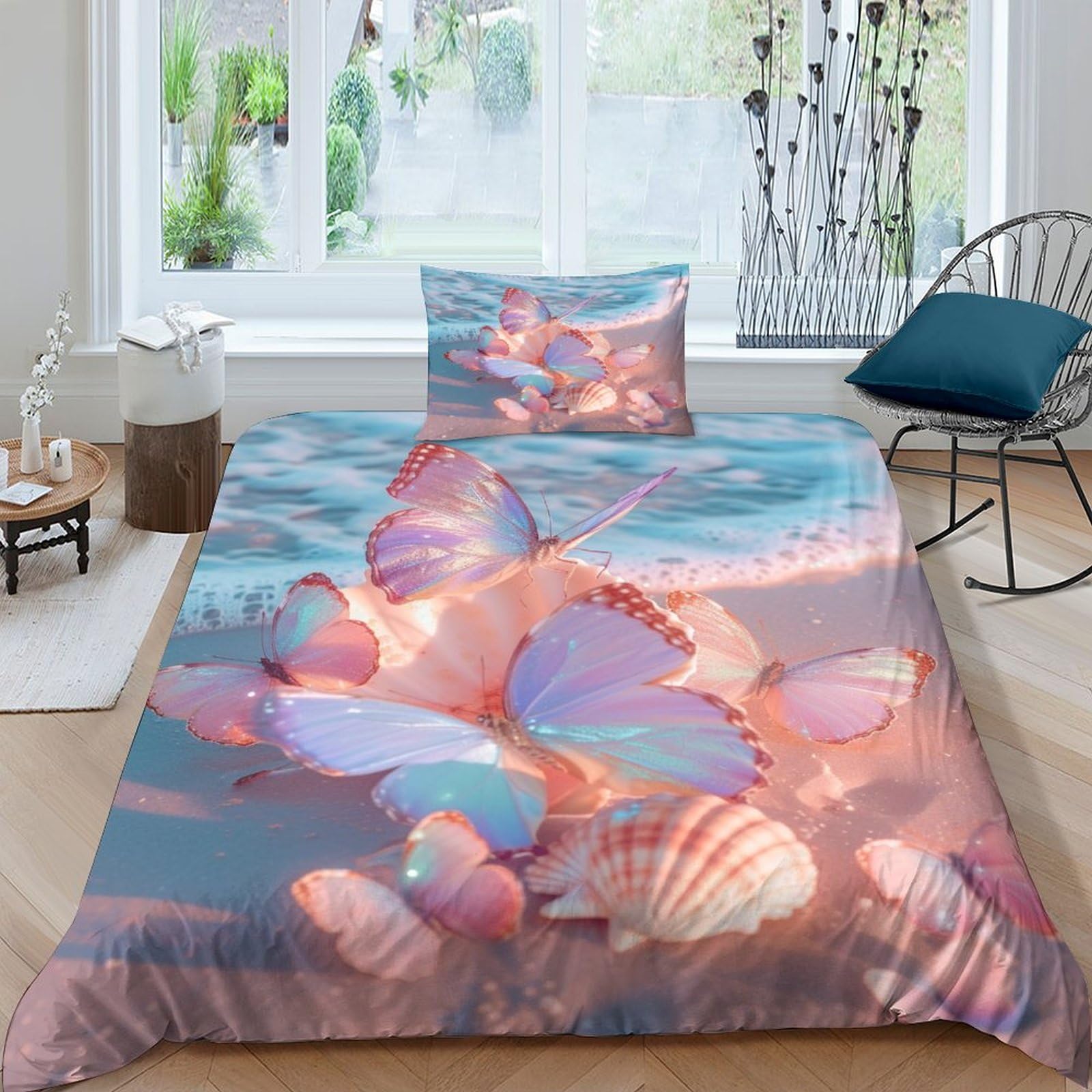 BARDYS Butterfly Duvet Cover Comforter Covers 3D Printed Moths Quilt Cover for Boys Girls with Pillow Cases Bedding Set Soft Microfiber with Zipper Closure 3 Pieces Single（135x200cm）