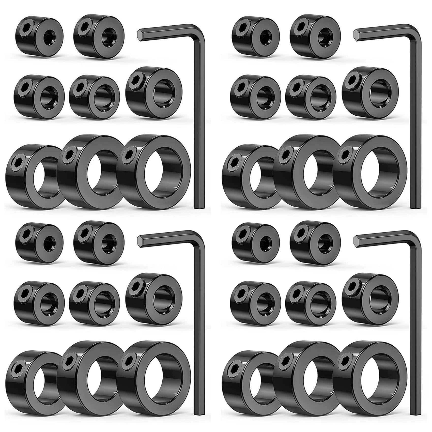 Jnchdghwa Black Drill Stop Bit Collar Set, 36Pcs Adjustable Drill Depth Stop Collar Limit Ring With Carbon Steel Set For Drill Bits