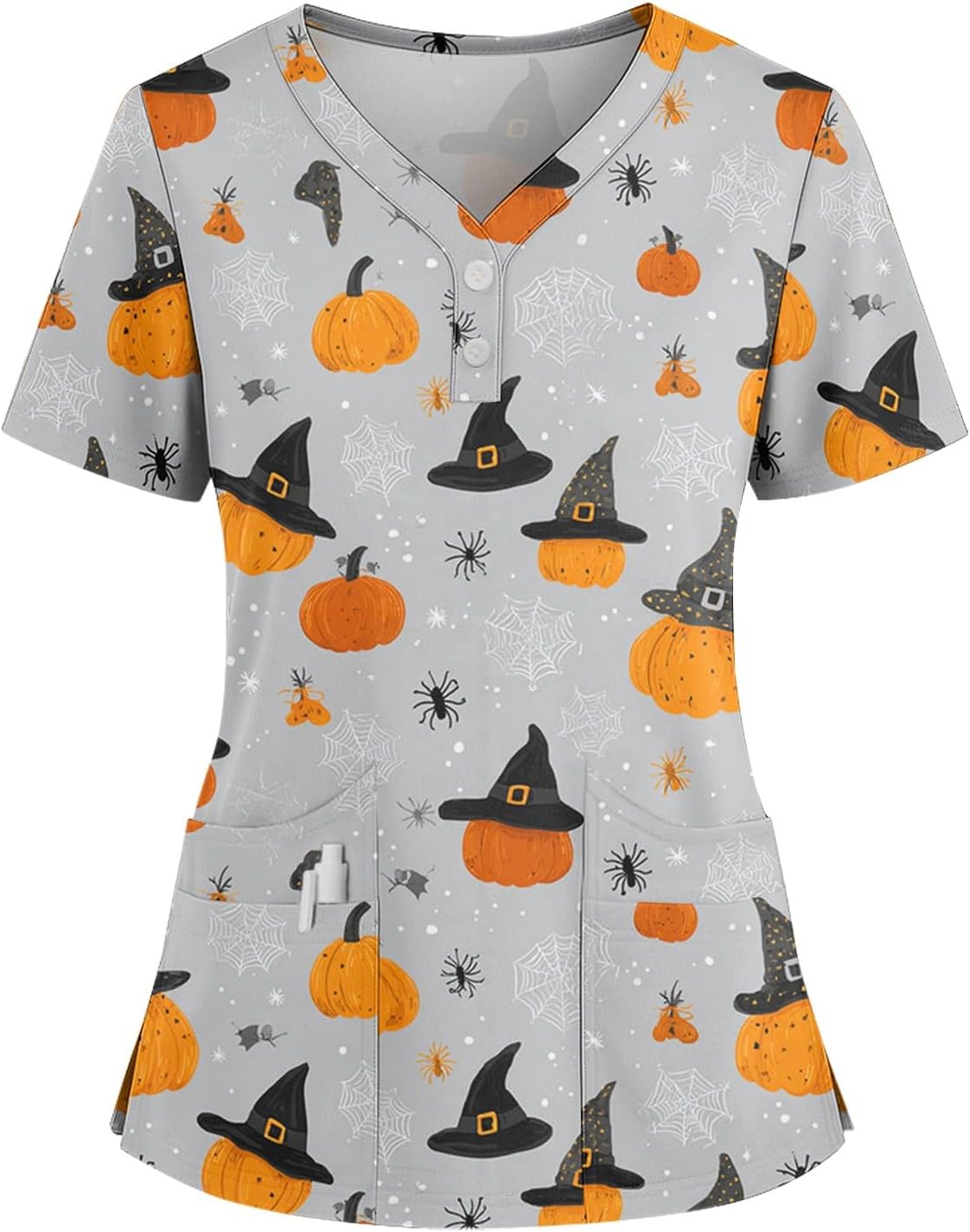 Women's Short Sleeve Halloween Shirts, Fall V-Neck Cute Pumpkin Graphic Shirts with Pockets, S-5XL
