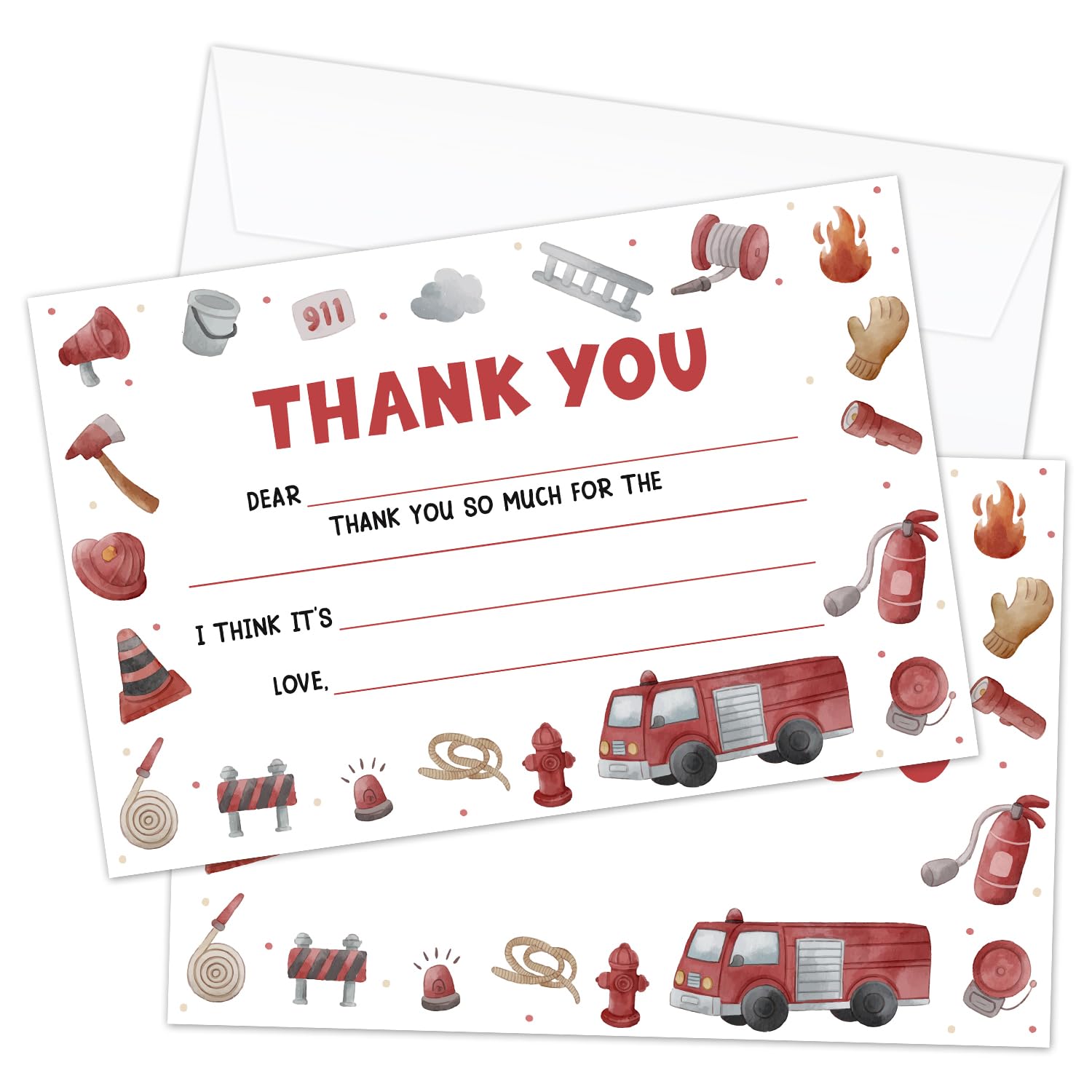 AWDSTN Firetruck Thank You Cards With Envelopes, 20 Set Sound The Alarm Thank You Notes For Birthday Baby Shower Wedding Business Graduation, Party