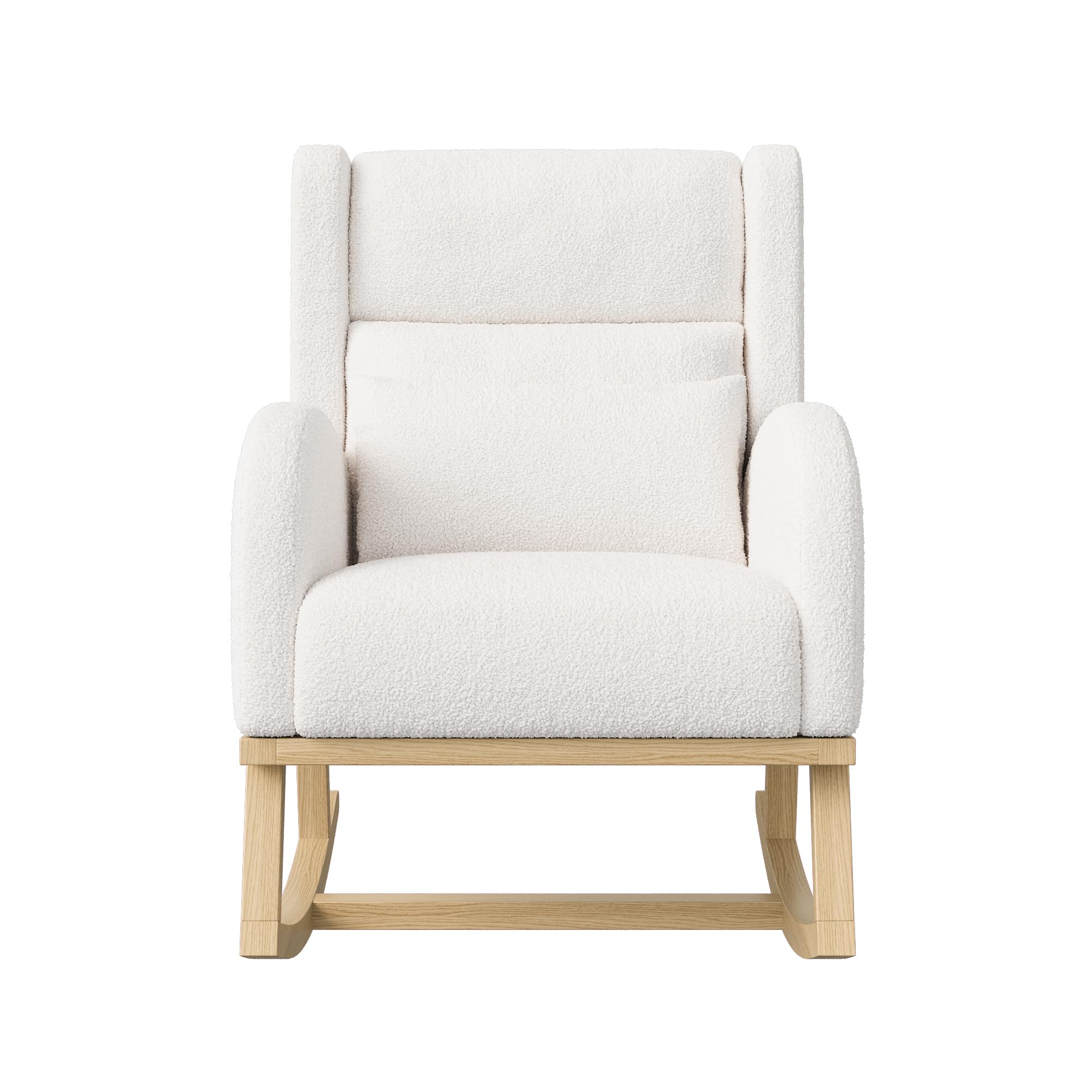 Sillón mecedora de lana de cordero con soporte lumbar, silla acolchada cómoda, bolsillos laterales, sillón de lactancia moderno y lectura (blanco)