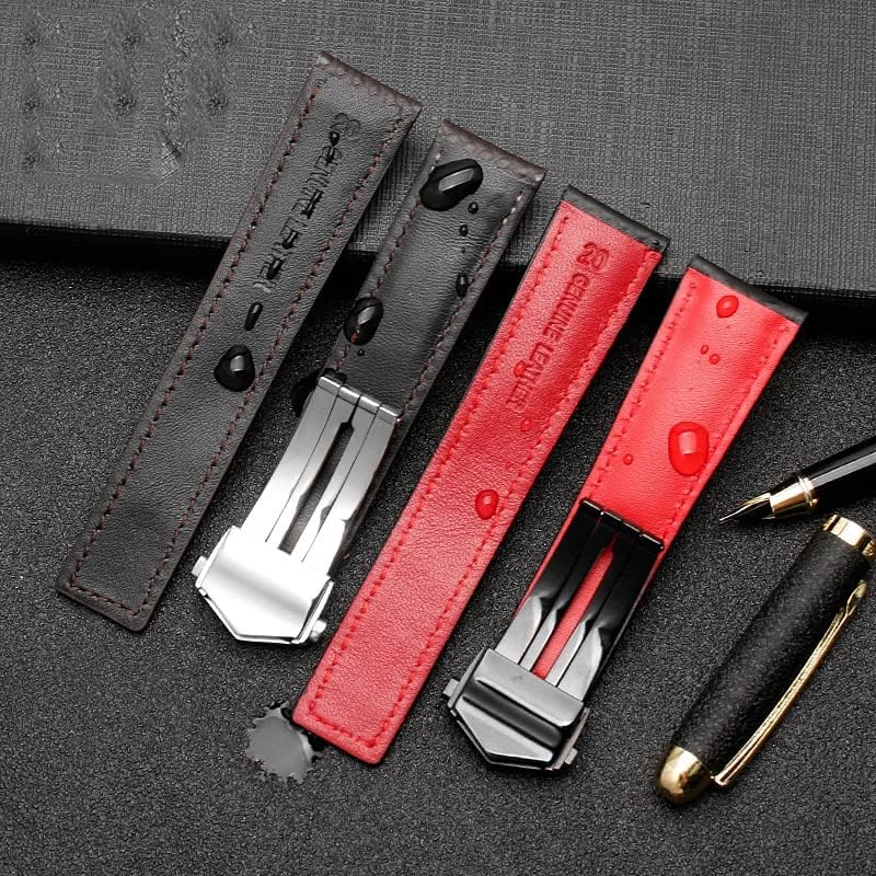 ZUC Carbon fiber texture genuine leather bottom watchband For TAG wristband black with red line strap 20mm with folding buckle