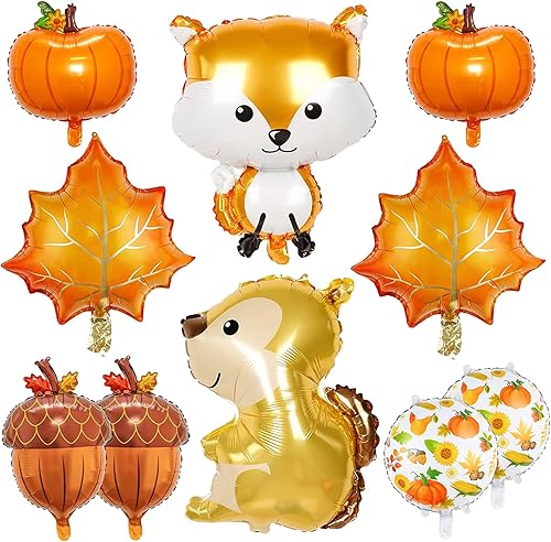 Globos de otoño, globos de aluminio de Mylar de hoja de arce, calabaza y ardilla, copos de aluminio, para fiestas de cumpleaños, baby shower,