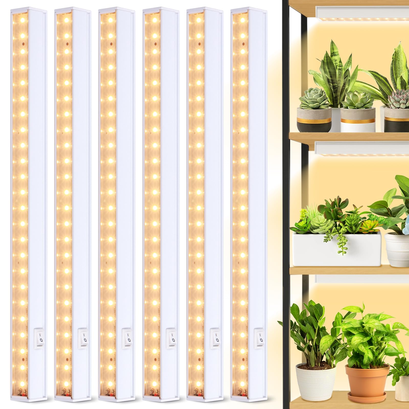 (6-Pack) LED Grow Light Strips, T5 Grow Lights 1FT, 3500K Grow Light Bar, Full Spectrum Small Grow Lights for Indoor Plants, Plug and Play with ON/Off Switch