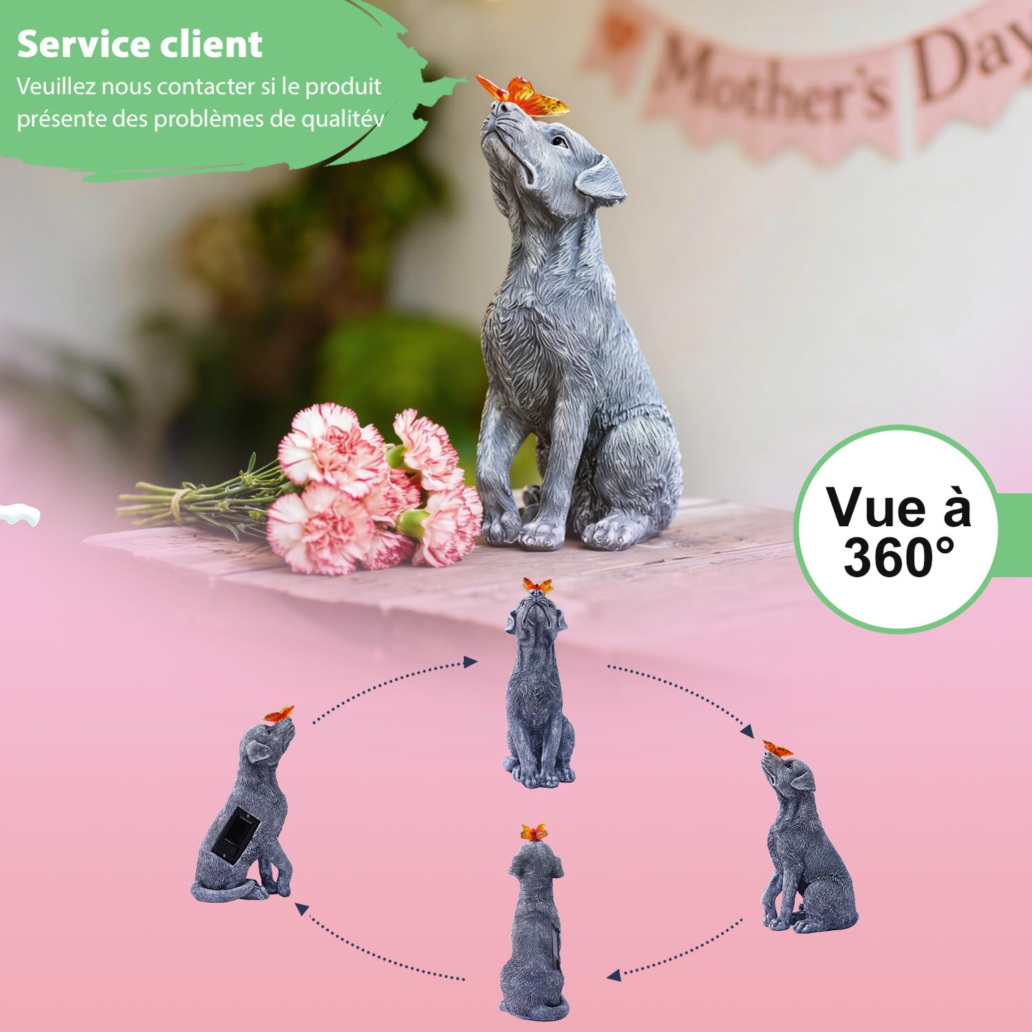 Yeomoo Figurines de chien avec papillon Décoration solaire extérieure : chiens drôles Décoration de jardin cadeau pour femmes et hommes, notamment maman, anniversaire étanche