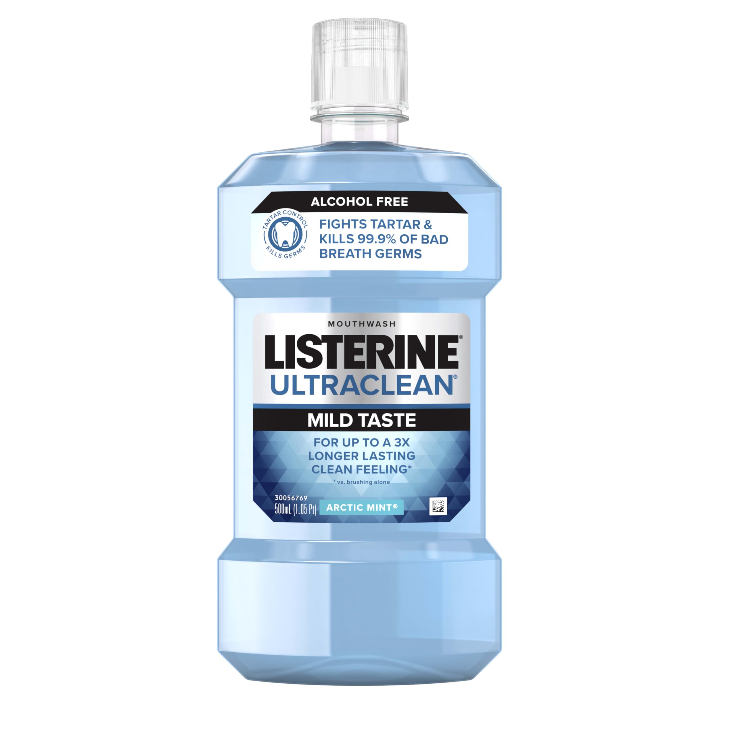 Ultraclean Alcohol-Free Tartar Control Mouthwash, Oral Rinse Fights Stain Build Up to Help Keep Naturally White Teeth, Less Intense Arctic Mint Flavor, 500 ml